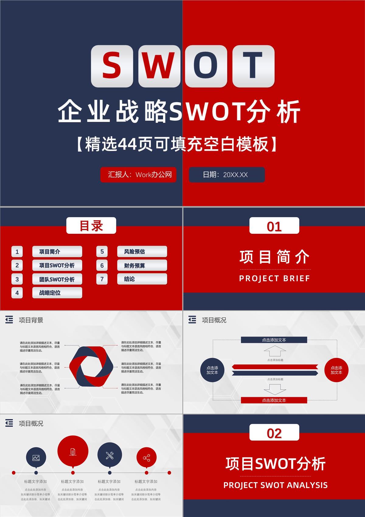 员工部门工作汇报SWOT分析案例企业战略优势劣势PPT模板