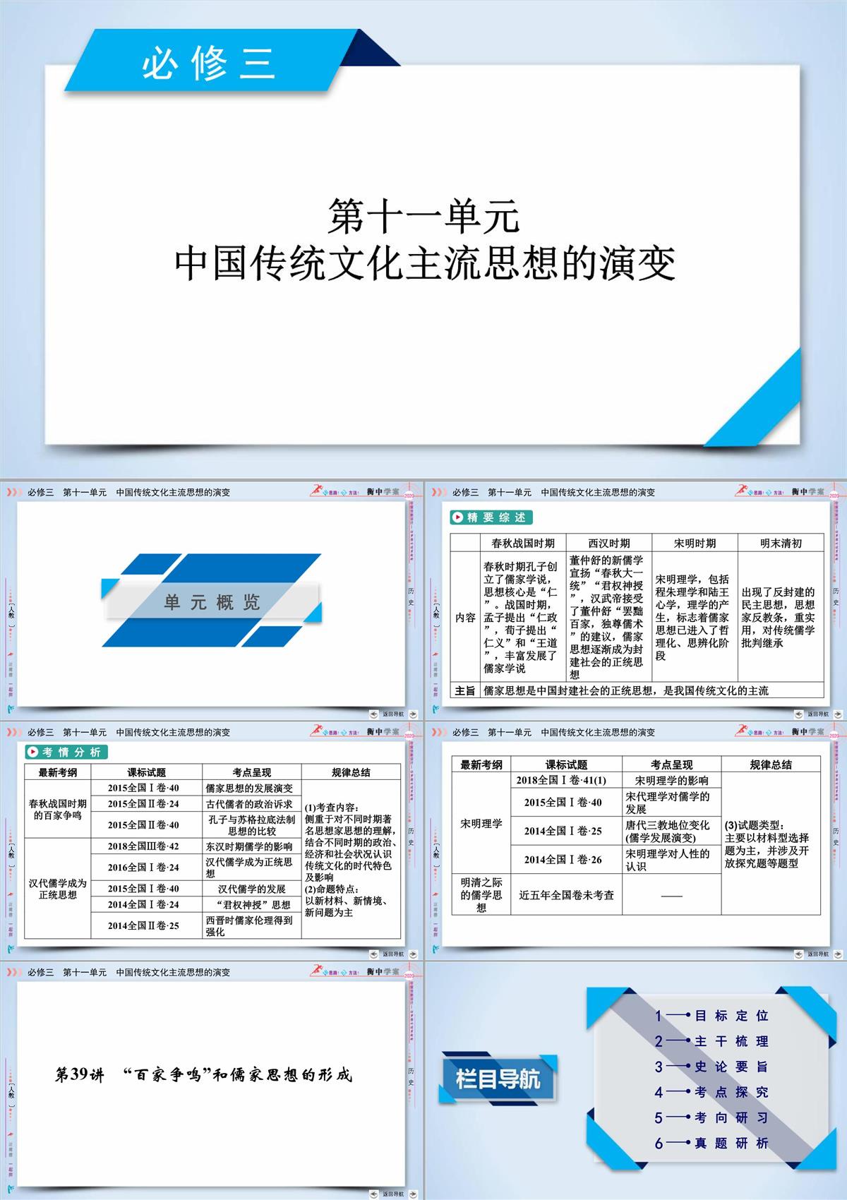 2020版《衡中學(xué)案》高三歷史一輪總復(fù)習(xí)課件：第十一單元-第39講--“百家爭(zhēng)鳴”和儒家思想的形成PPT模板