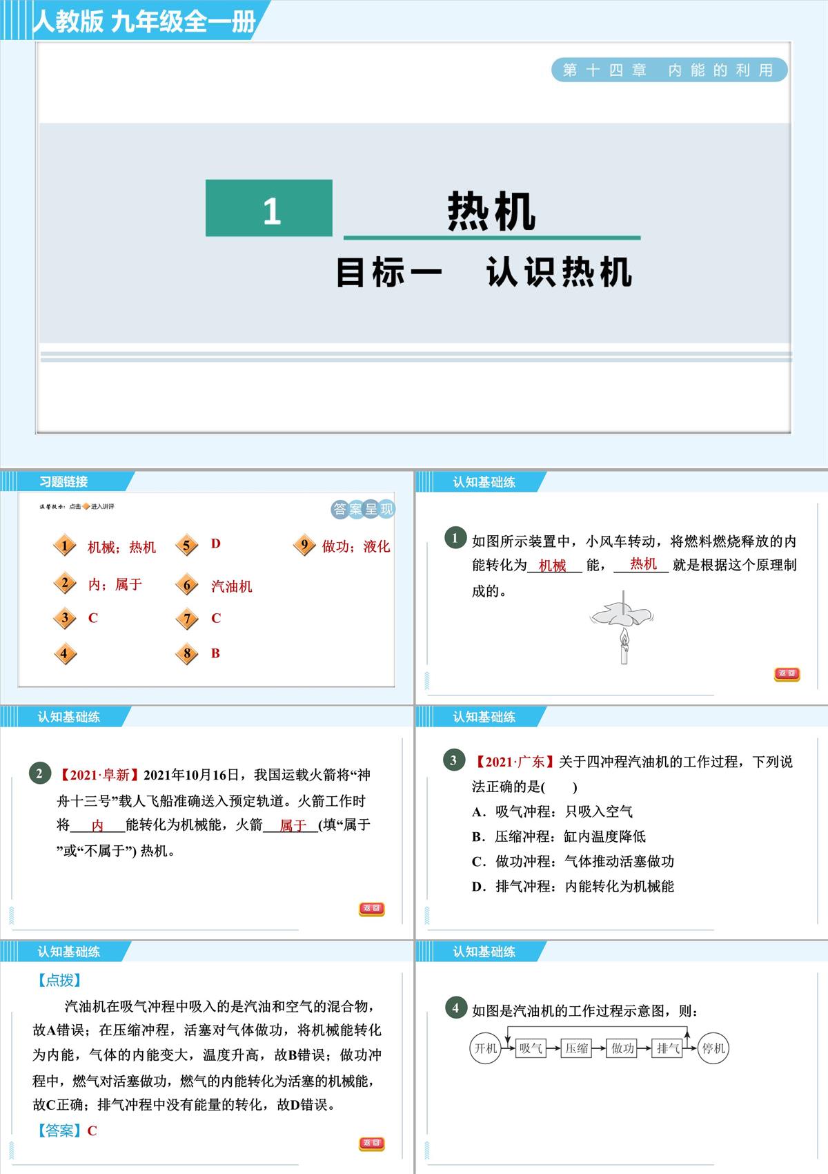 人教版九年級全一冊物理同步培優第十四章內能的利用-第1講熱機---認識熱機PPT模板