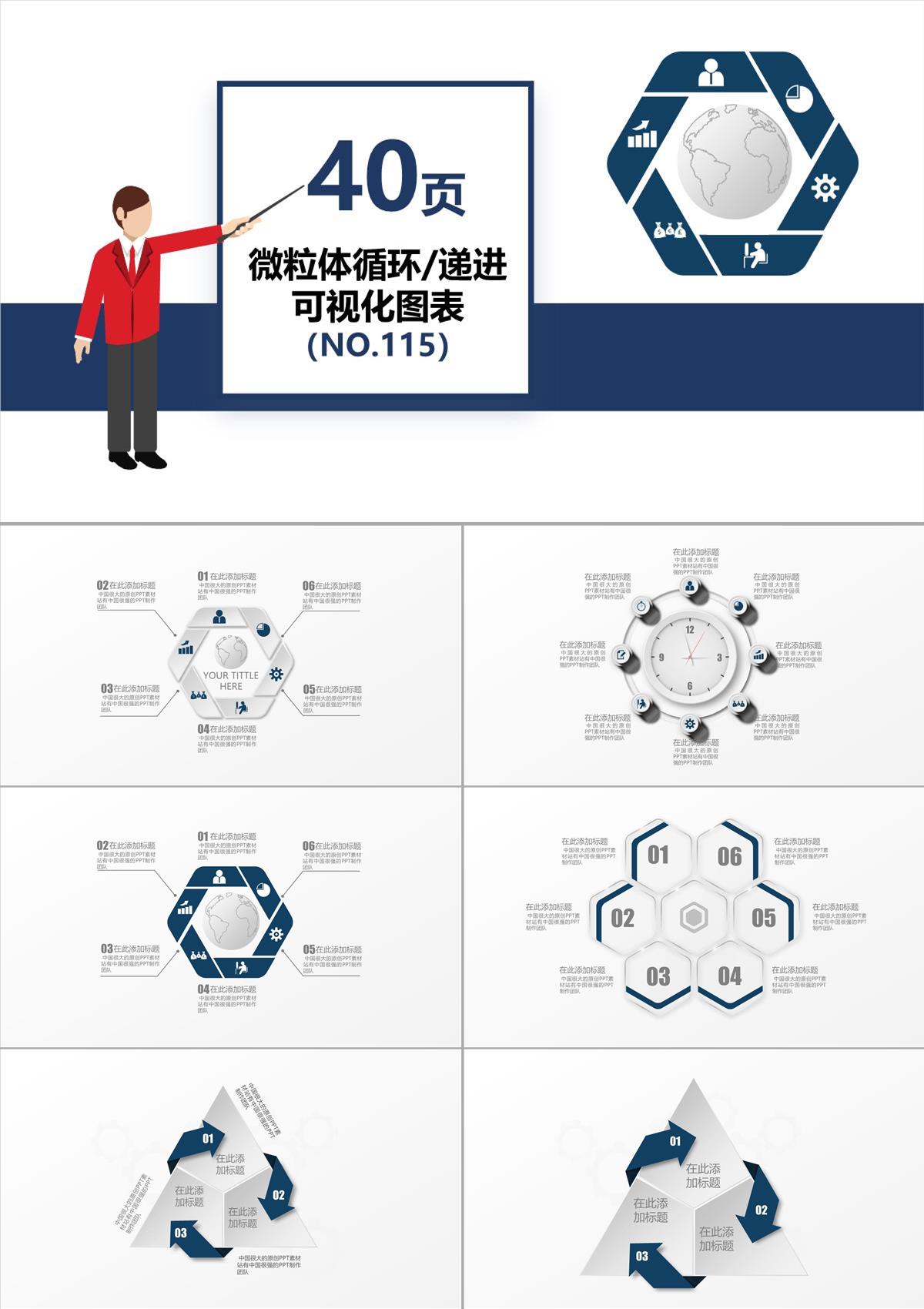 40頁微立體遞進循環可視化PPT圖表PPT模板