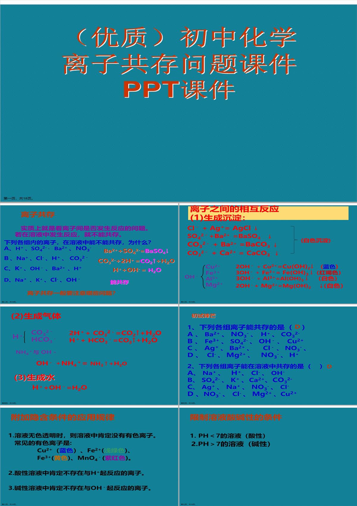 演示文稿初中化学离子共存问题课件PPT模板