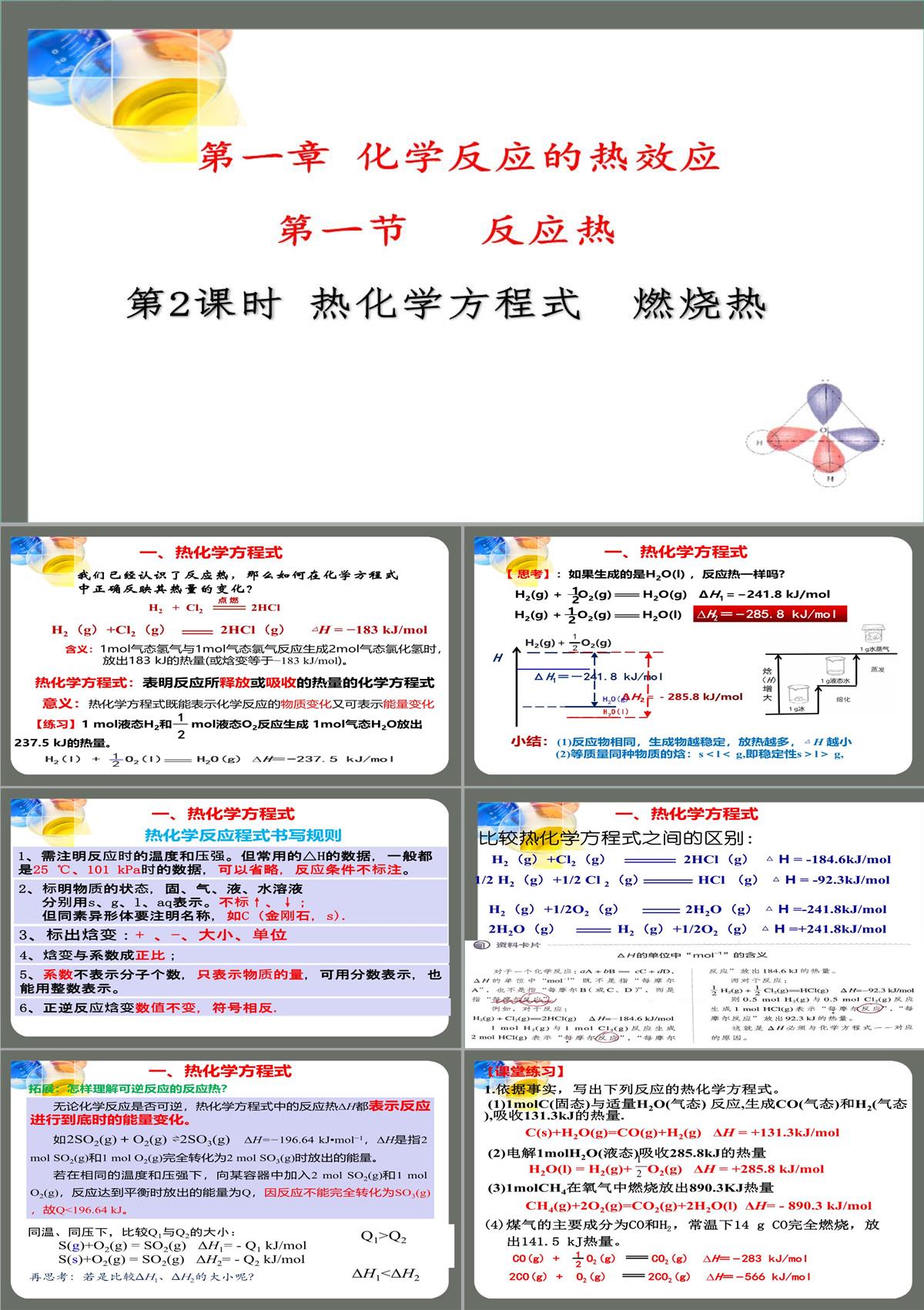 第一章第一节第二课时《热化学方程式燃烧热》课件高二化学人教版选择性必修1PPT模板