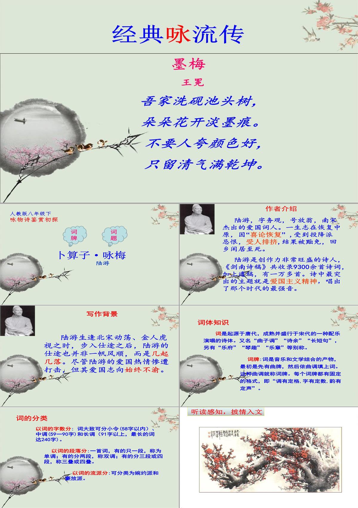 人教版部編八年級下冊語文第六單元課外古詩詞《卜算子詠梅》課件-(共20張PPT)PPT模板