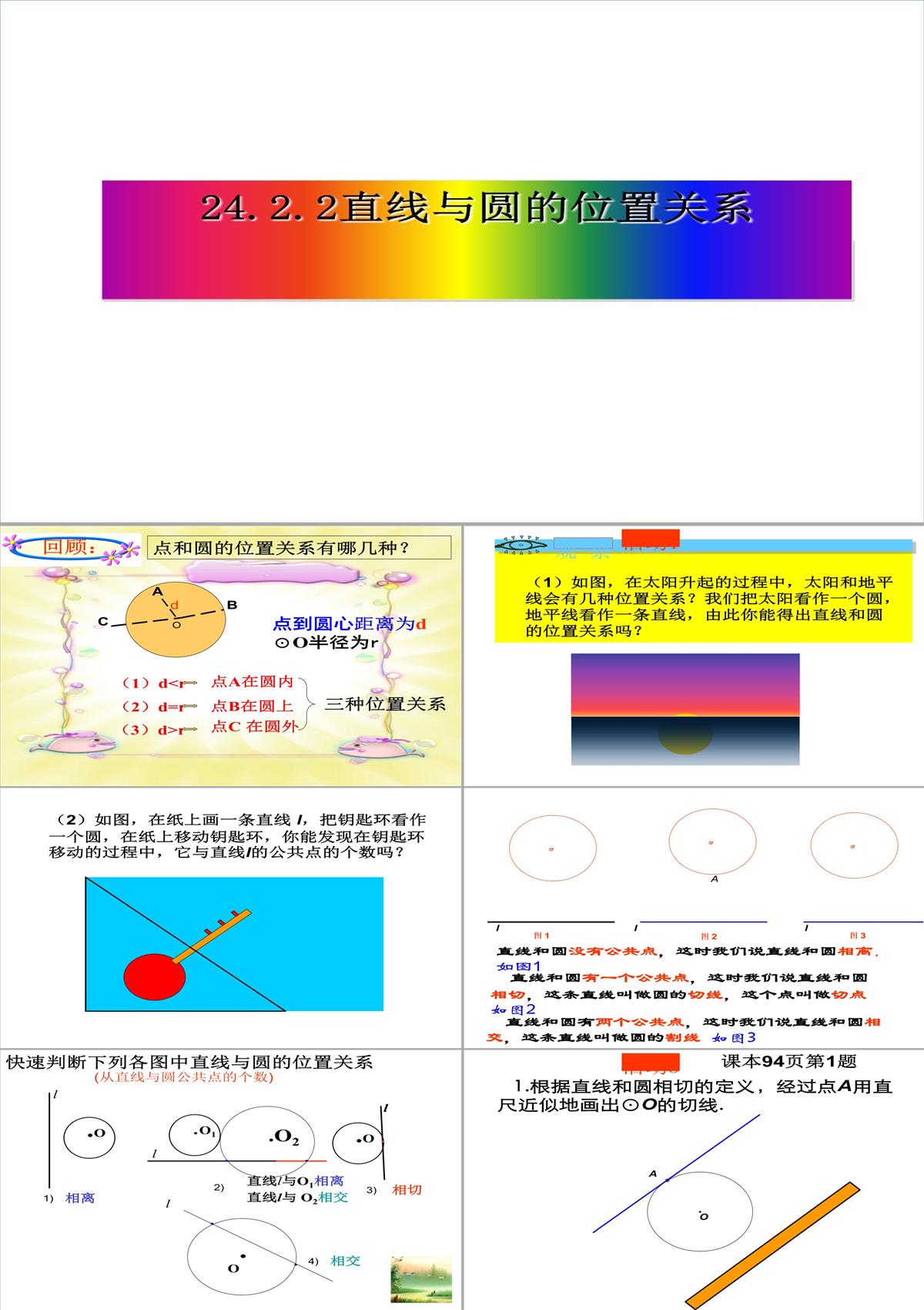 人教版数学九年级上册直线和圆的位置关系及其判断课件PPT模板