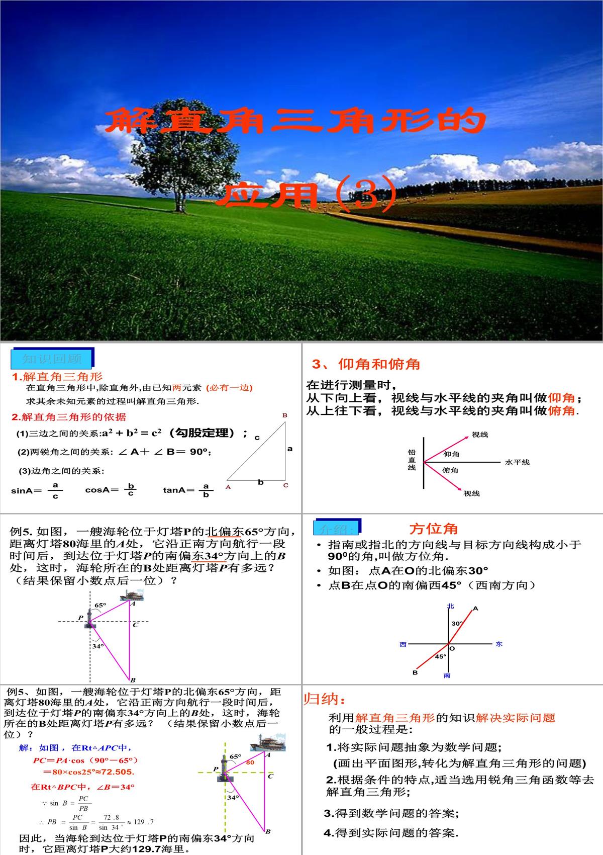 人教版数学九年级下册课件解直角三角形的应用刘新旺PPT模板