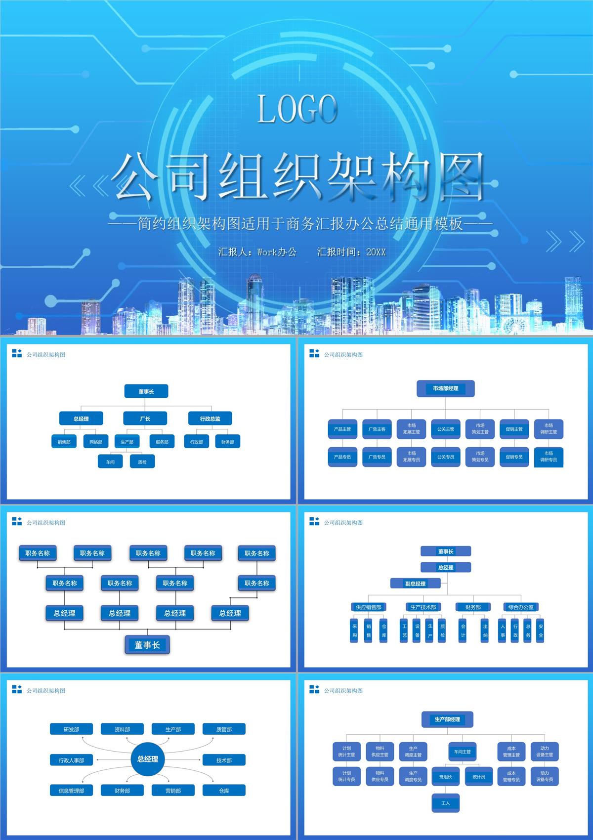 简约组织架构图适用于商务汇报办公总结通用PPT模板