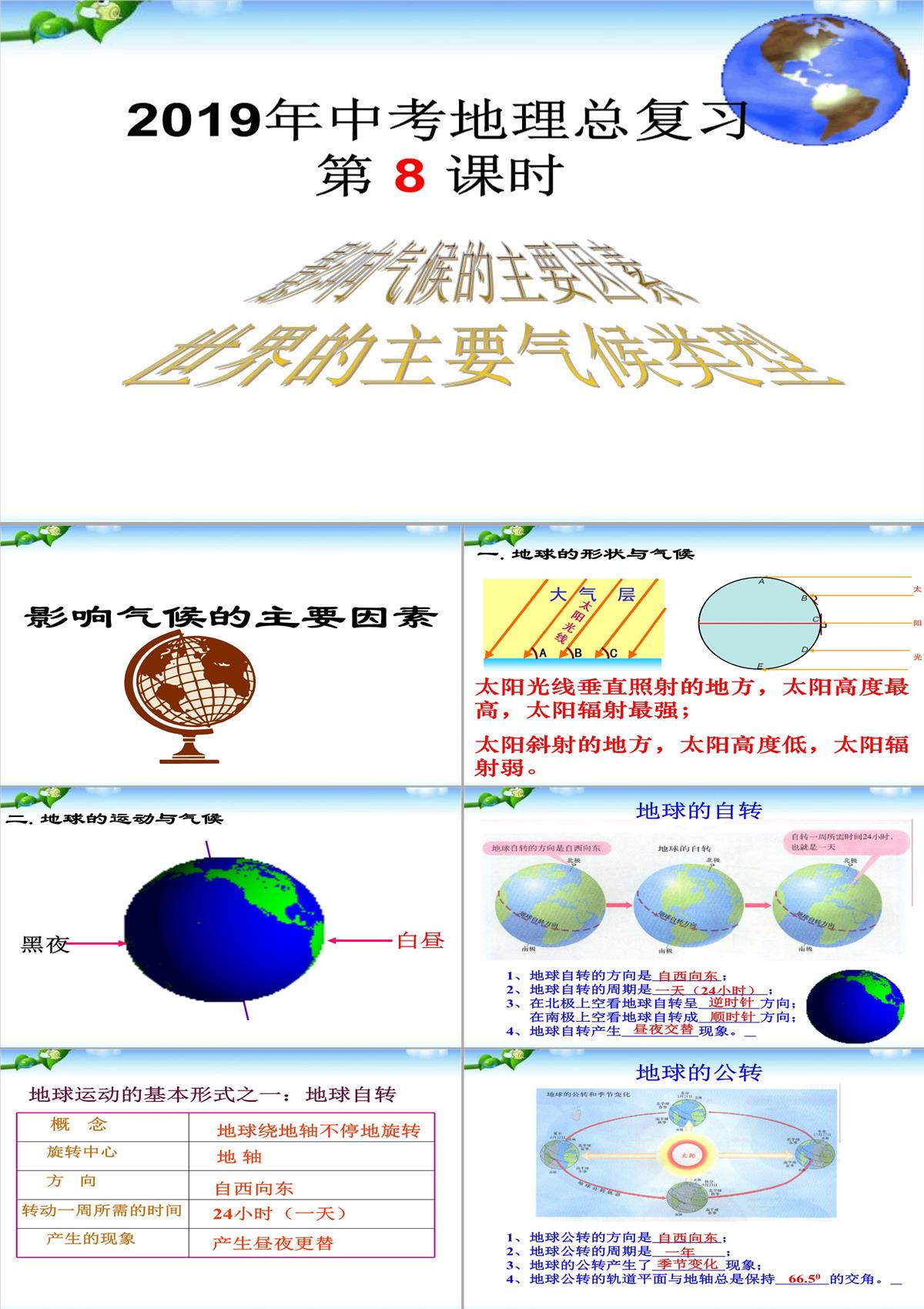 【中考复习】第八课时-影响气候的主要因素-世界的主要气候类型PPT模板