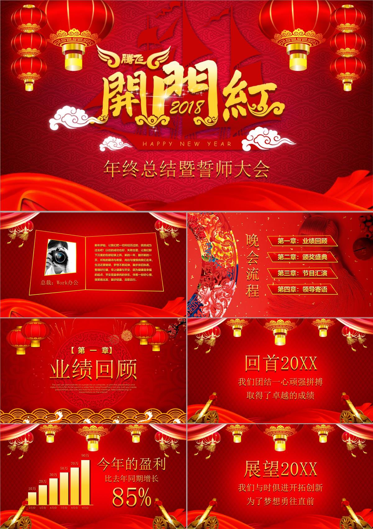 大氣中國風(fēng)開門紅公司年會(huì)頒獎(jiǎng)年終總結(jié)PPT模板