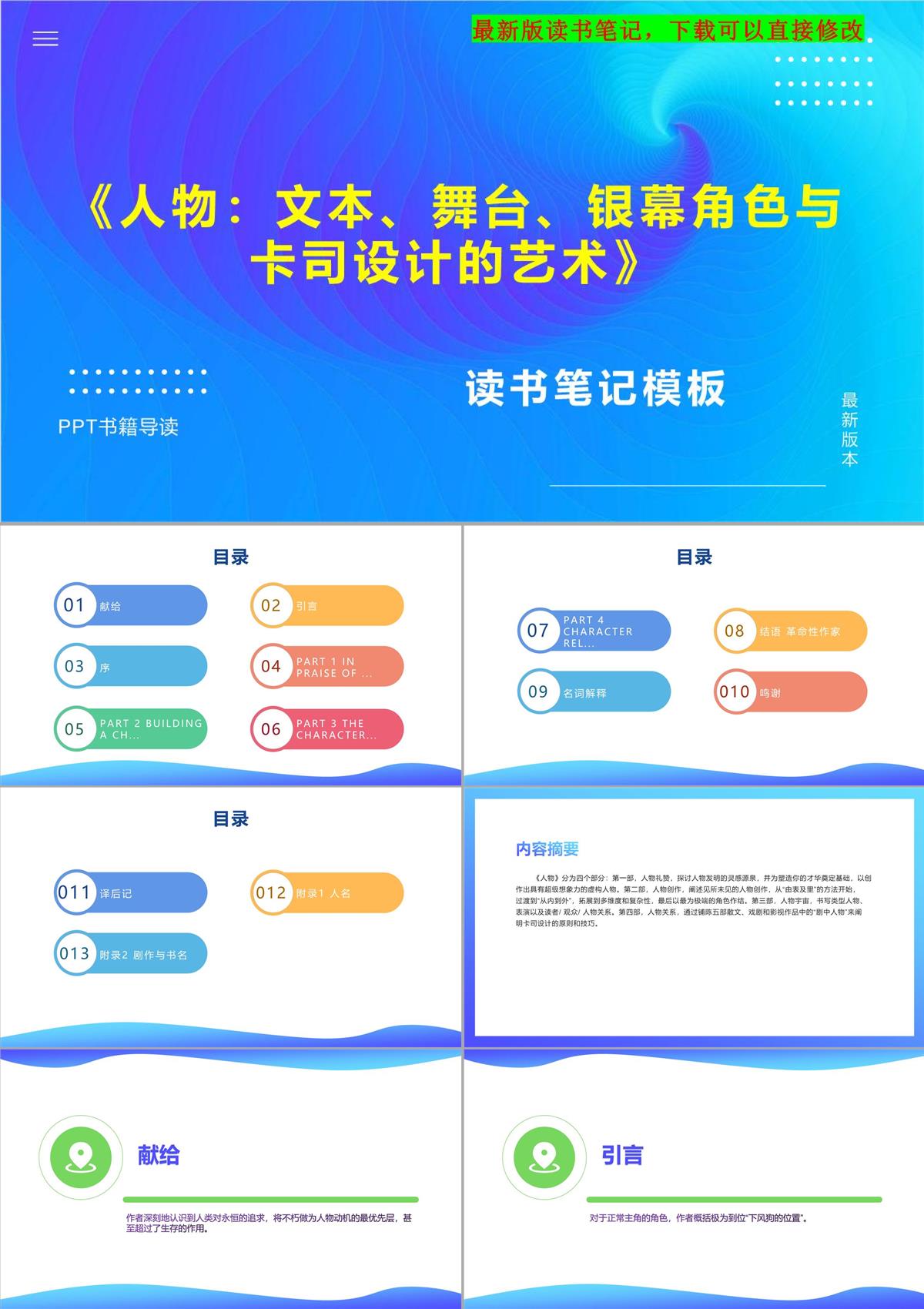 《人物：文本、舞臺、銀幕角色與卡司設計的藝術》讀書筆記PPT模板思維導圖下載