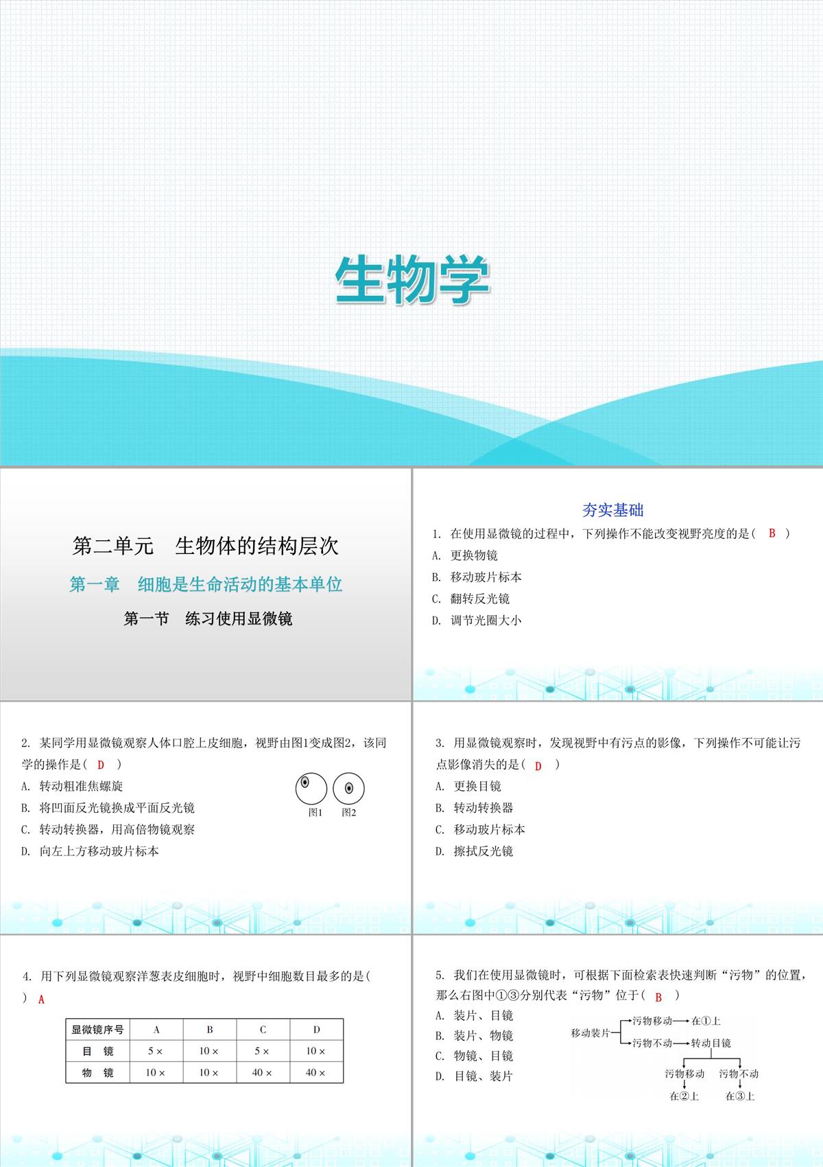 最新人教版七年級上冊生物第二單元第1章細胞是生命活動的基本單位第1節練習使用顯微鏡PPT模板