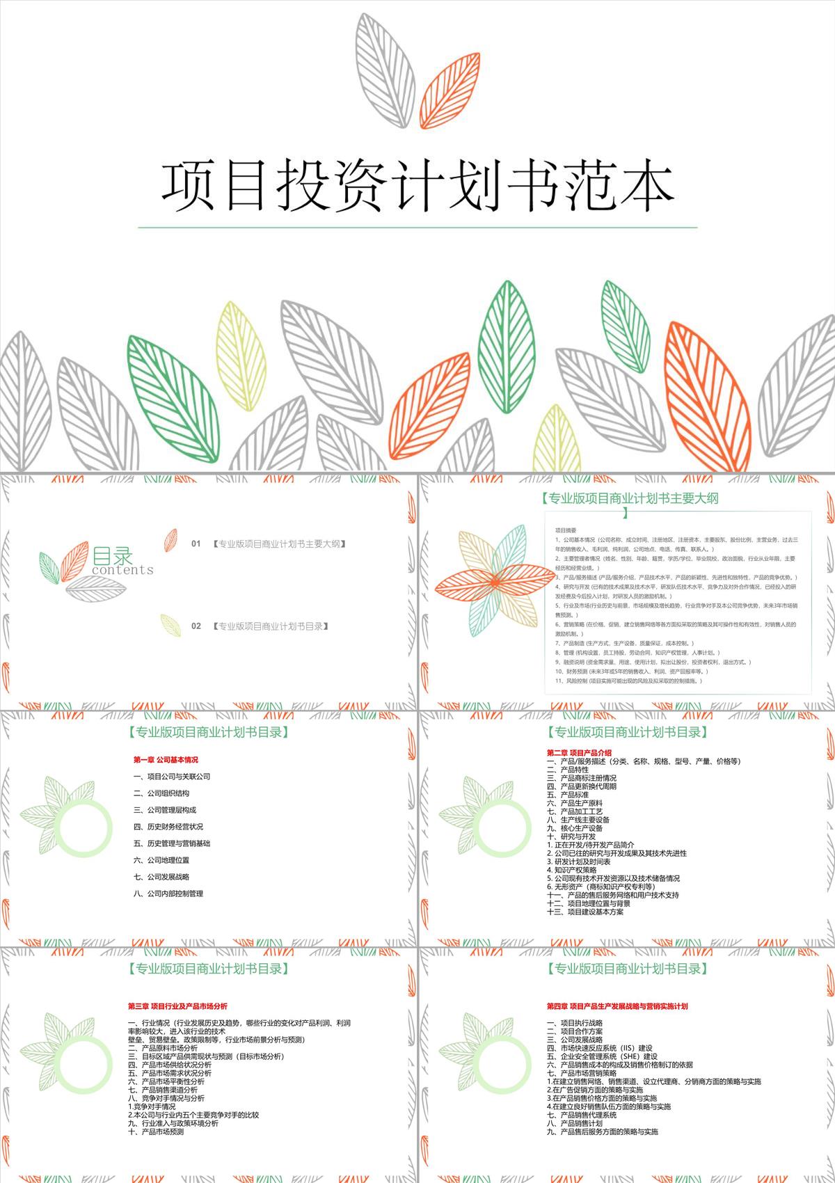 項目投資計劃書范本PPT模板