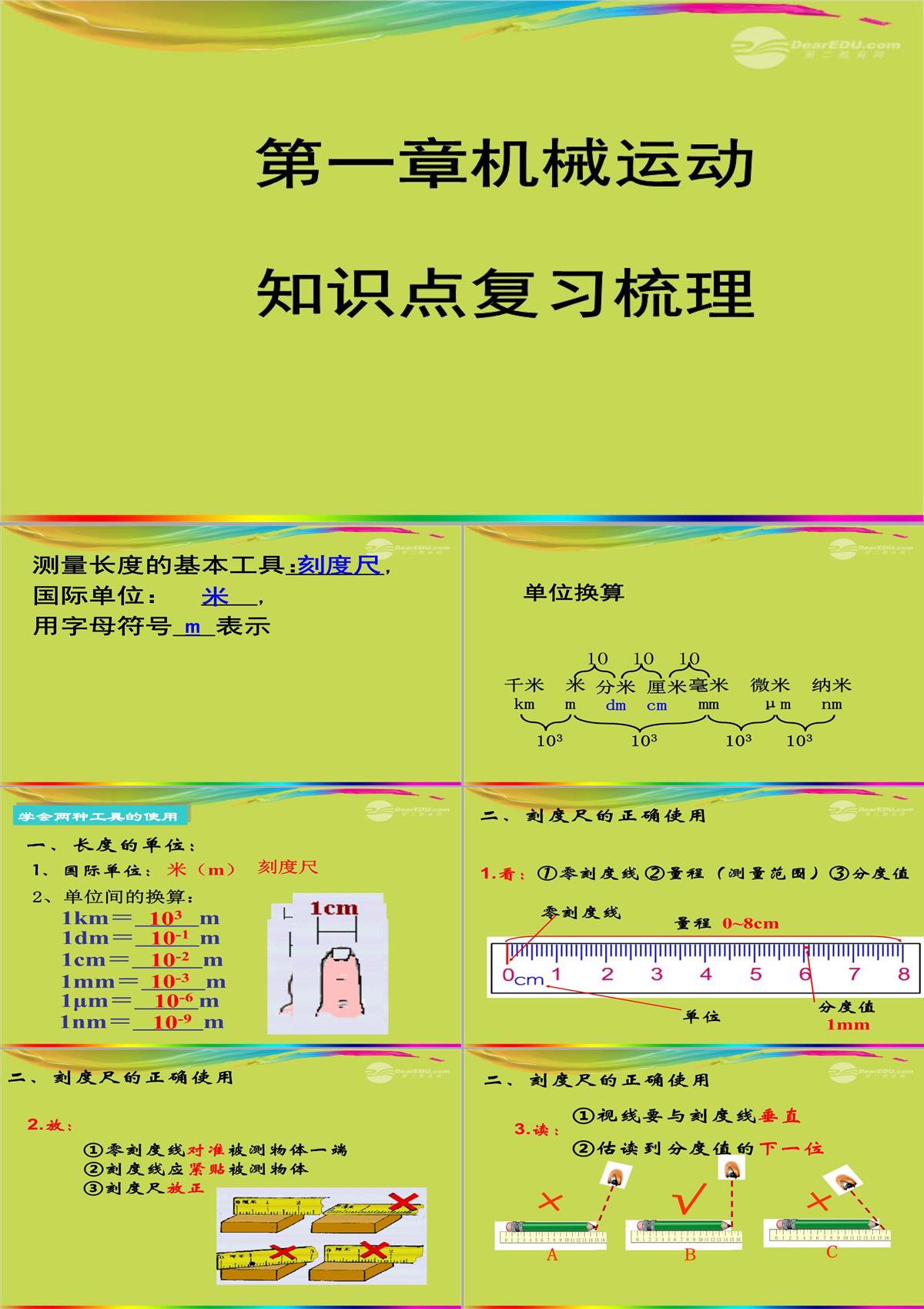 人教版八年級物理上冊第一章機械運動知識點梳理復習PPT模板