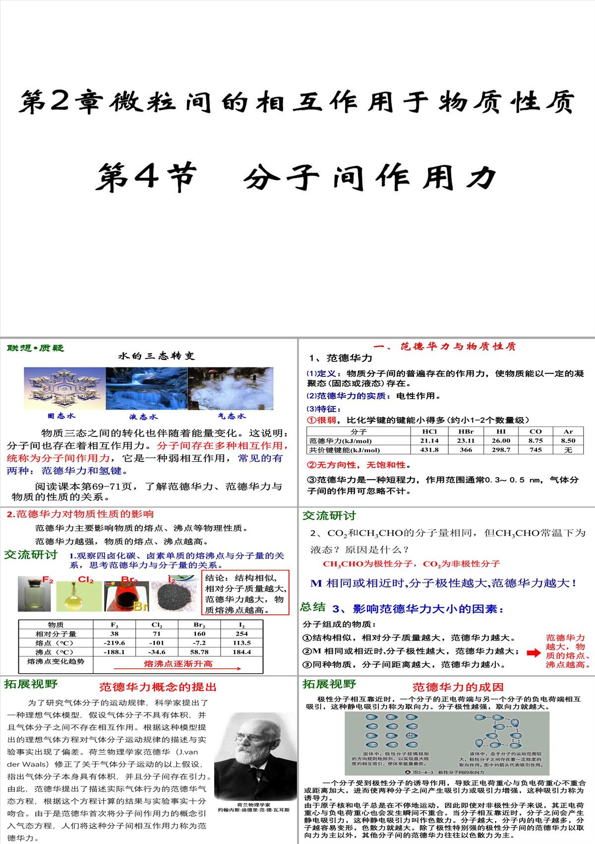 2.4分子间作用力课件高二下学期鲁科版选择性必修2PPT模板