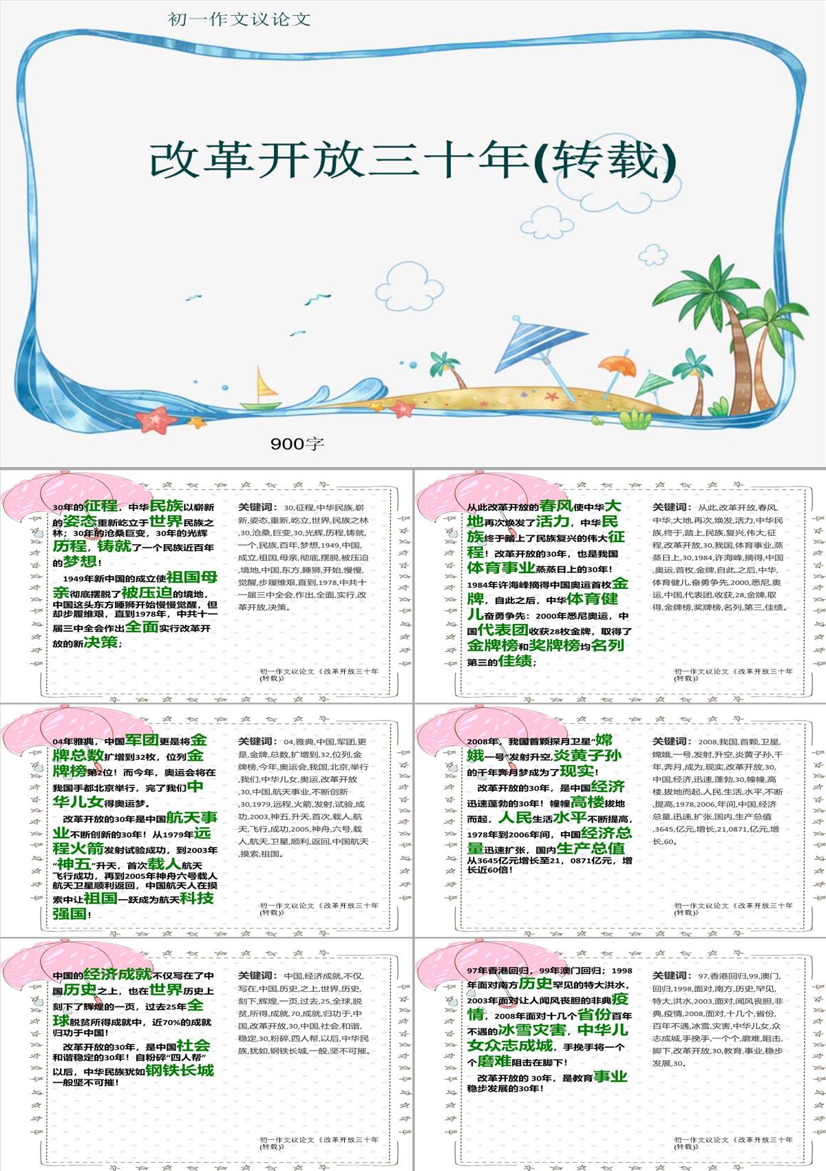 初一作文議論文《改革開放三十年(轉載)》900字(共11頁PPT)PPT模板