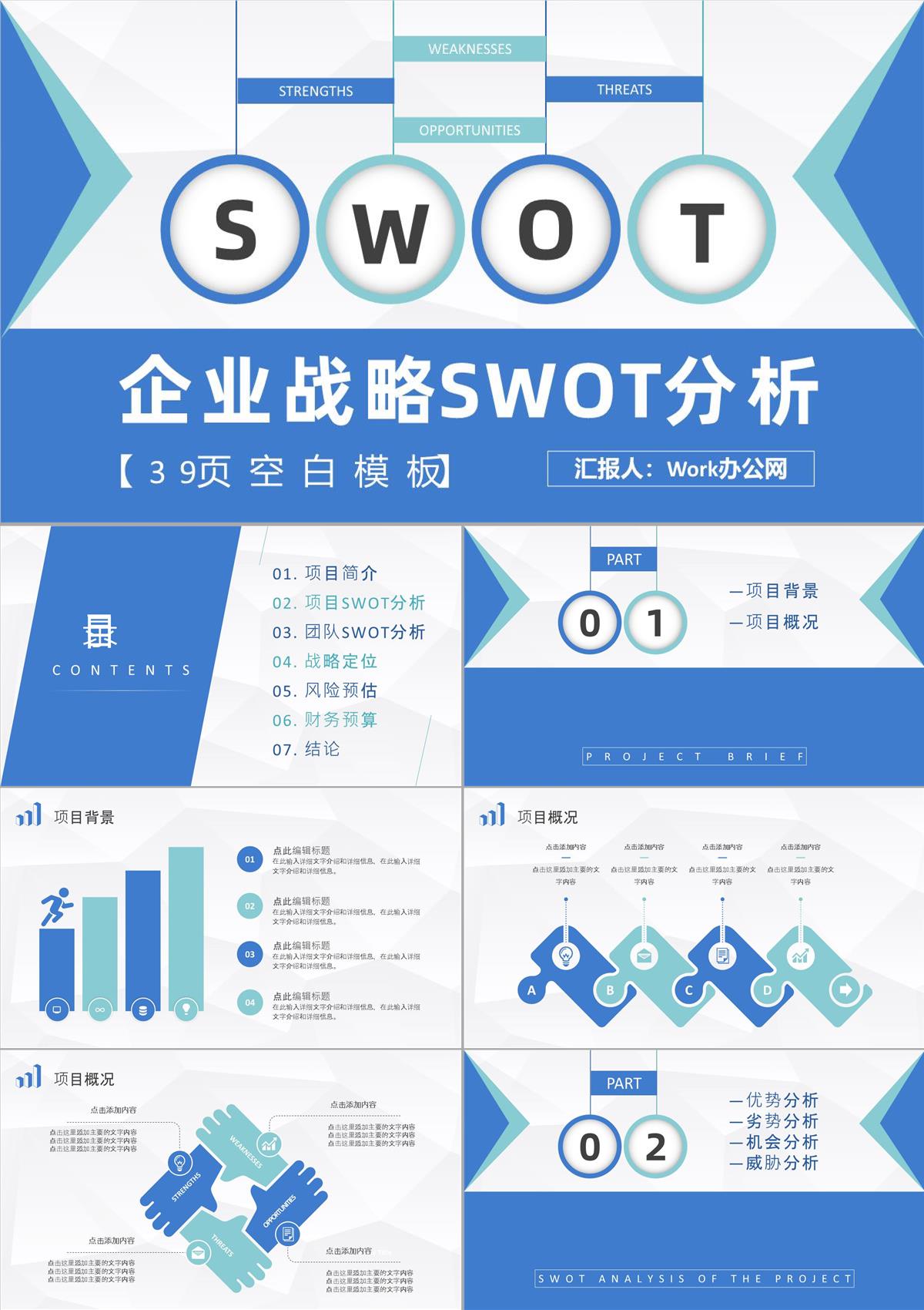 企業戰略SWOT分析方法介紹項目分析報告總結PPT模板