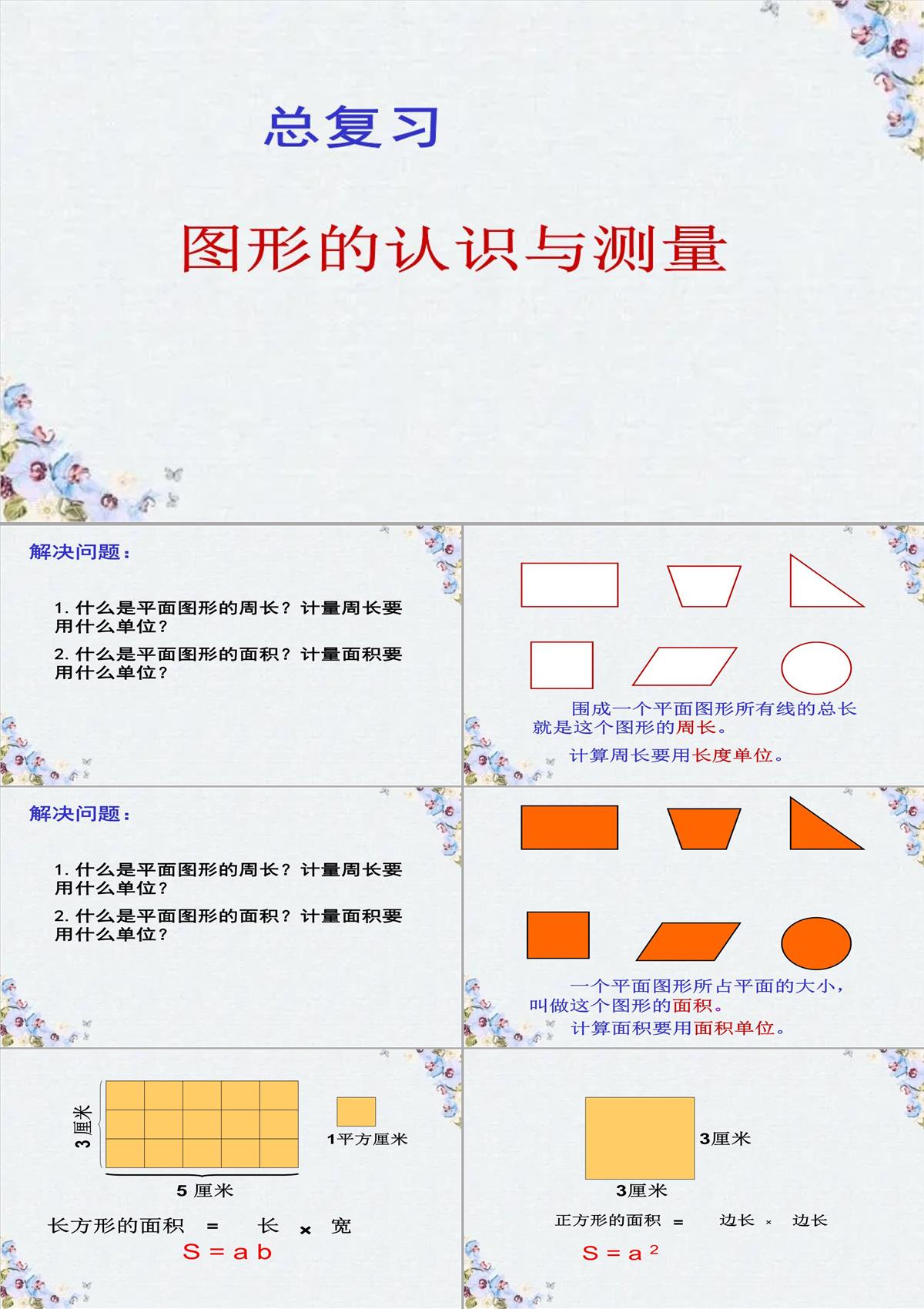 小学数学复习-图形的认识与测量PPT模板