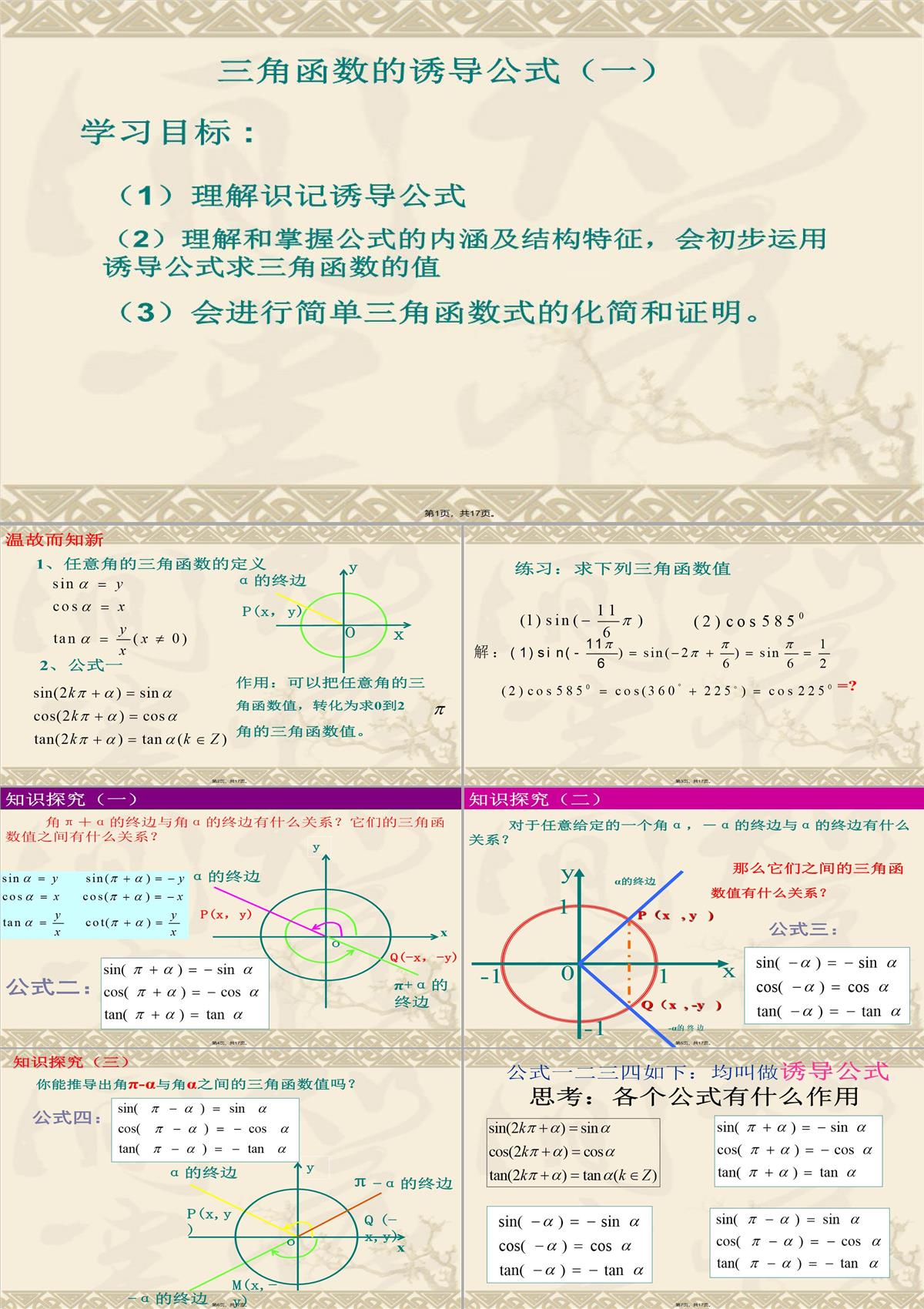 1.3三角函數(shù)的誘導(dǎo)公式(第1課時)1PPT模板