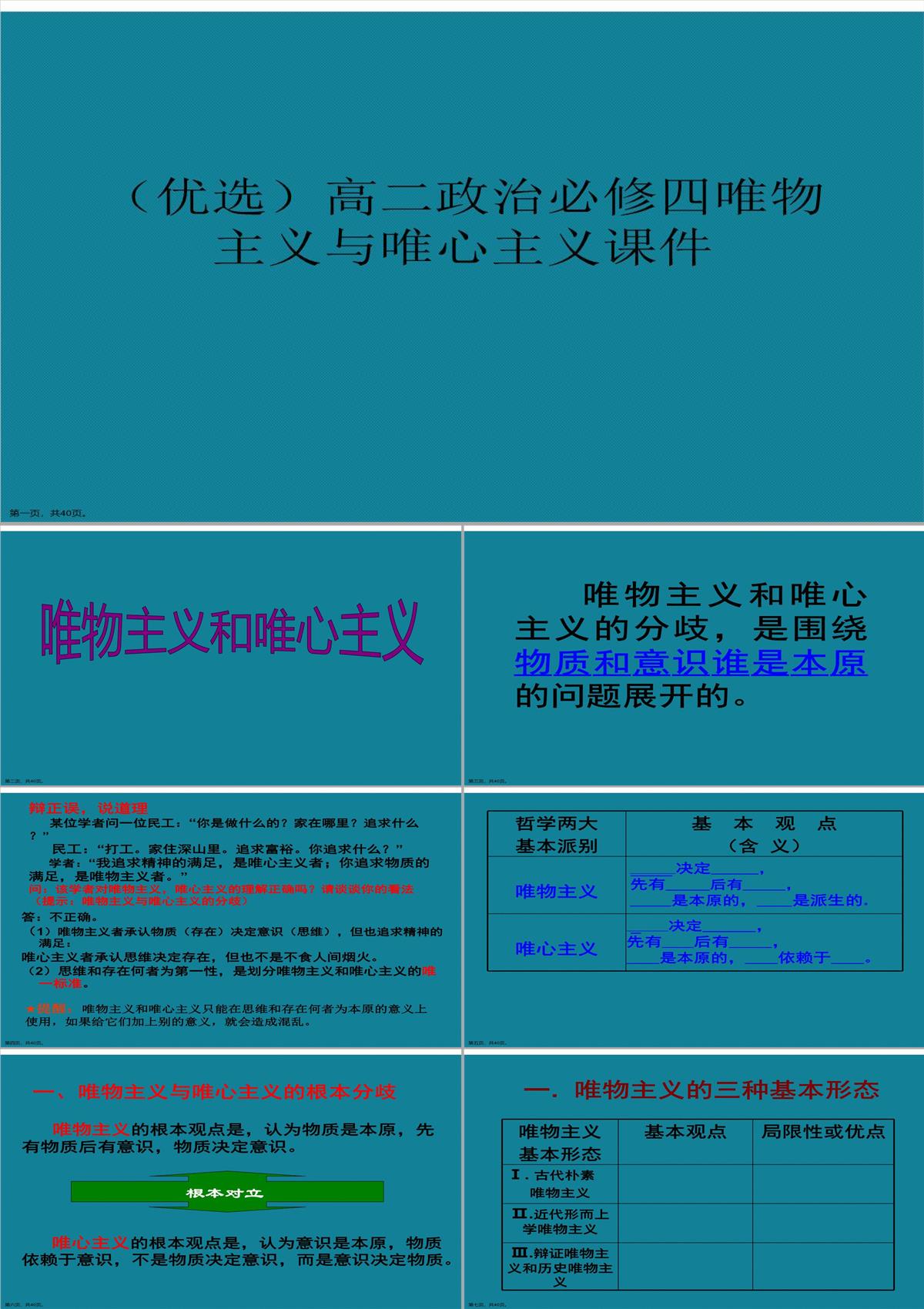 演示文稿高二政治必修四唯物主義與唯心主義課件PPT模板