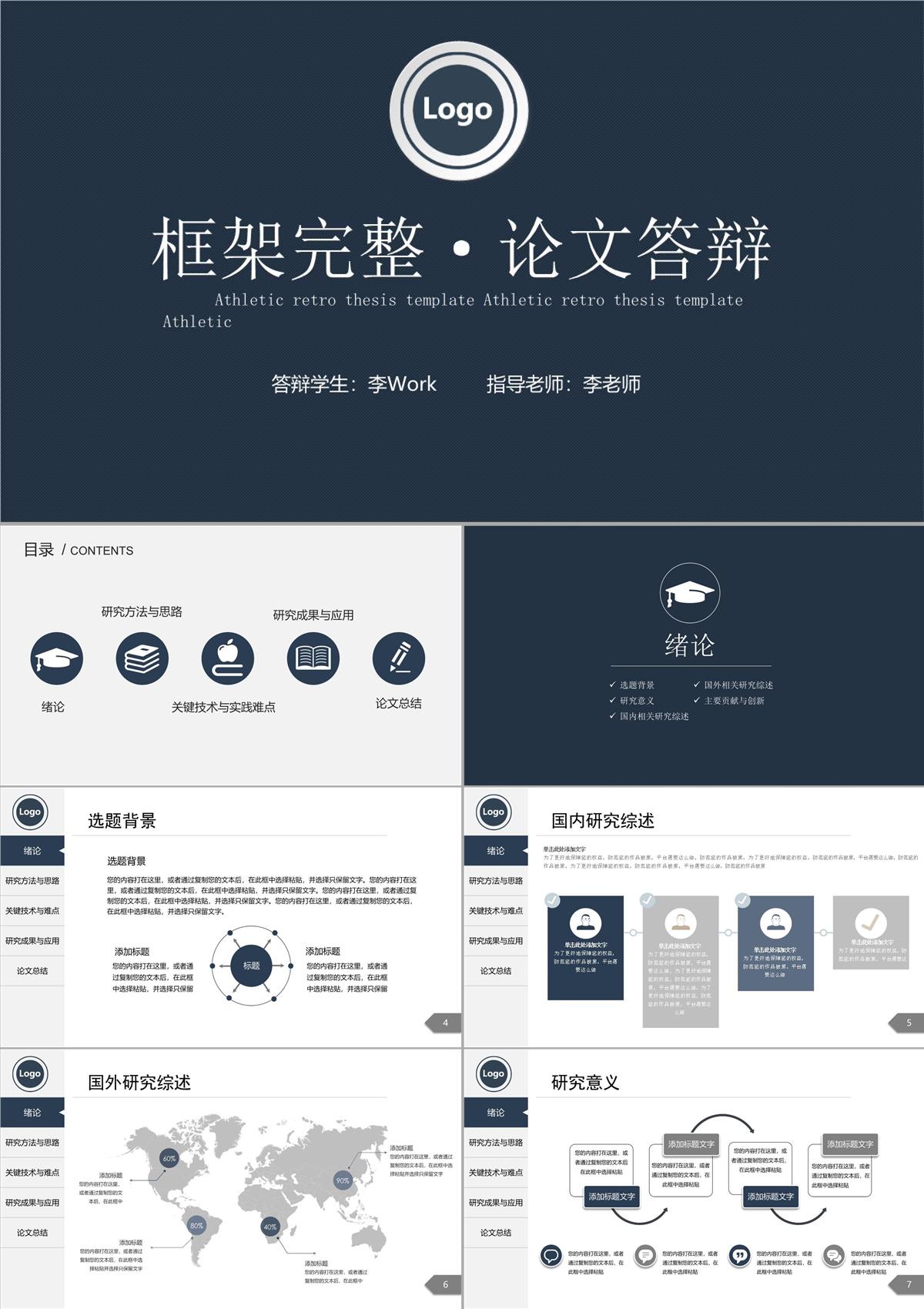 框架完整毕业论文答辩PPT模板