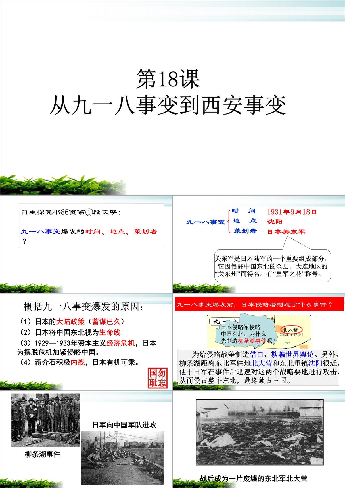 人教版八年級歷史上冊第18課從九一八事變到西安事變-課件-(共36張PPT)【精選】PPT模板