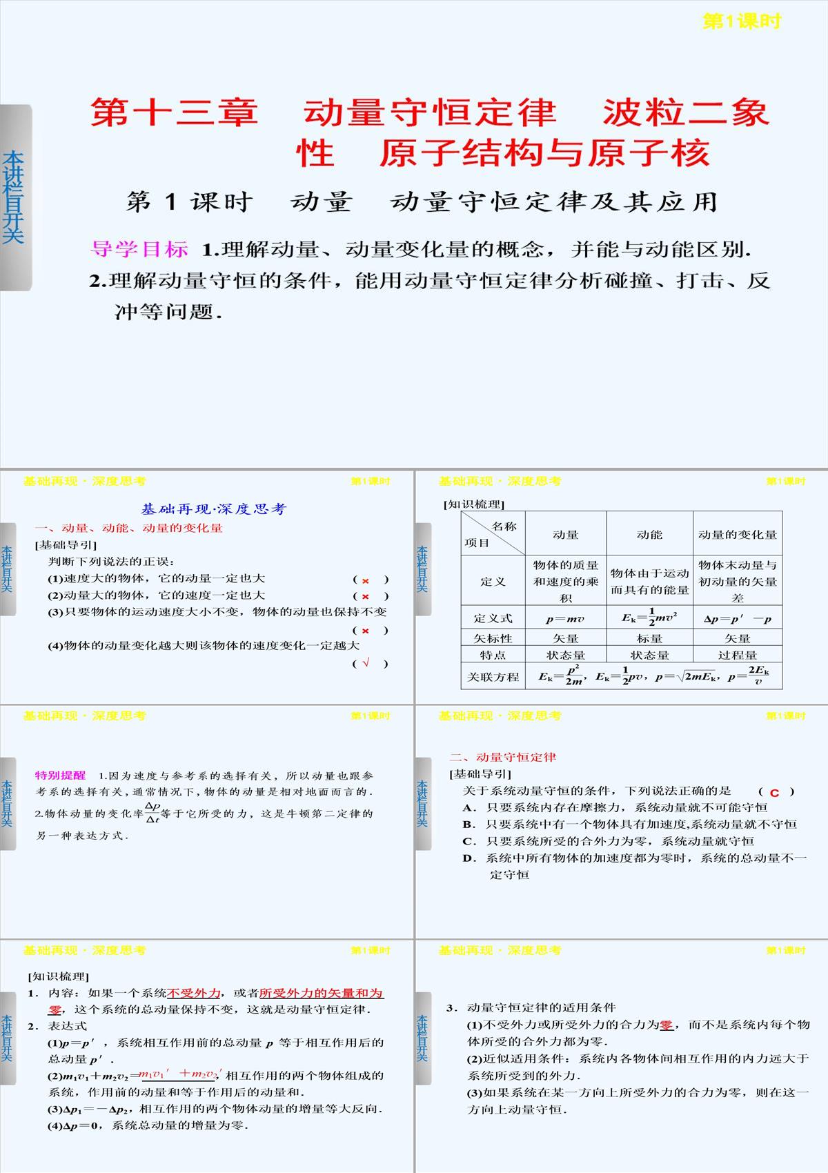 2021屆高考物理一輪復(fù)習(xí)課件：第十三章-第1課時(shí)-動(dòng)量-動(dòng)量守恒定律及其應(yīng)用（人教版）PPT模板