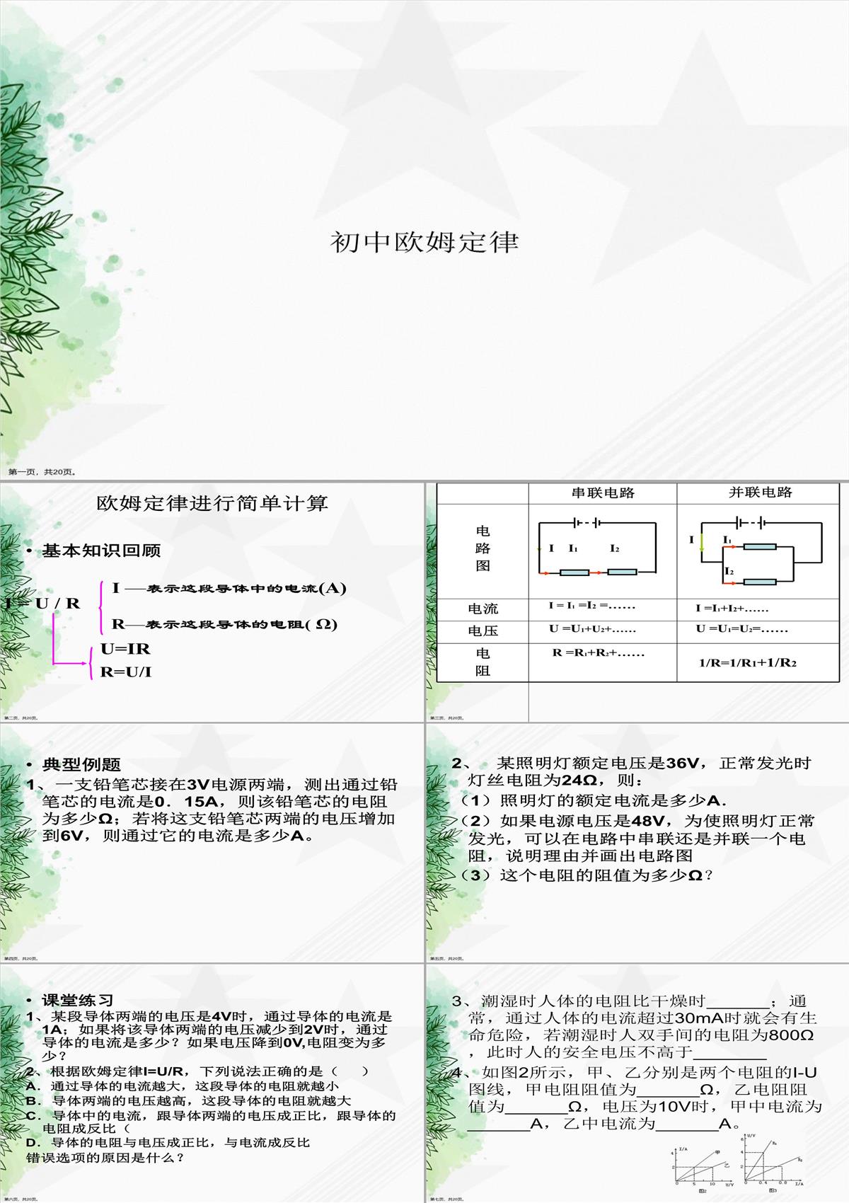 初中歐姆定律講課文檔PPT模板