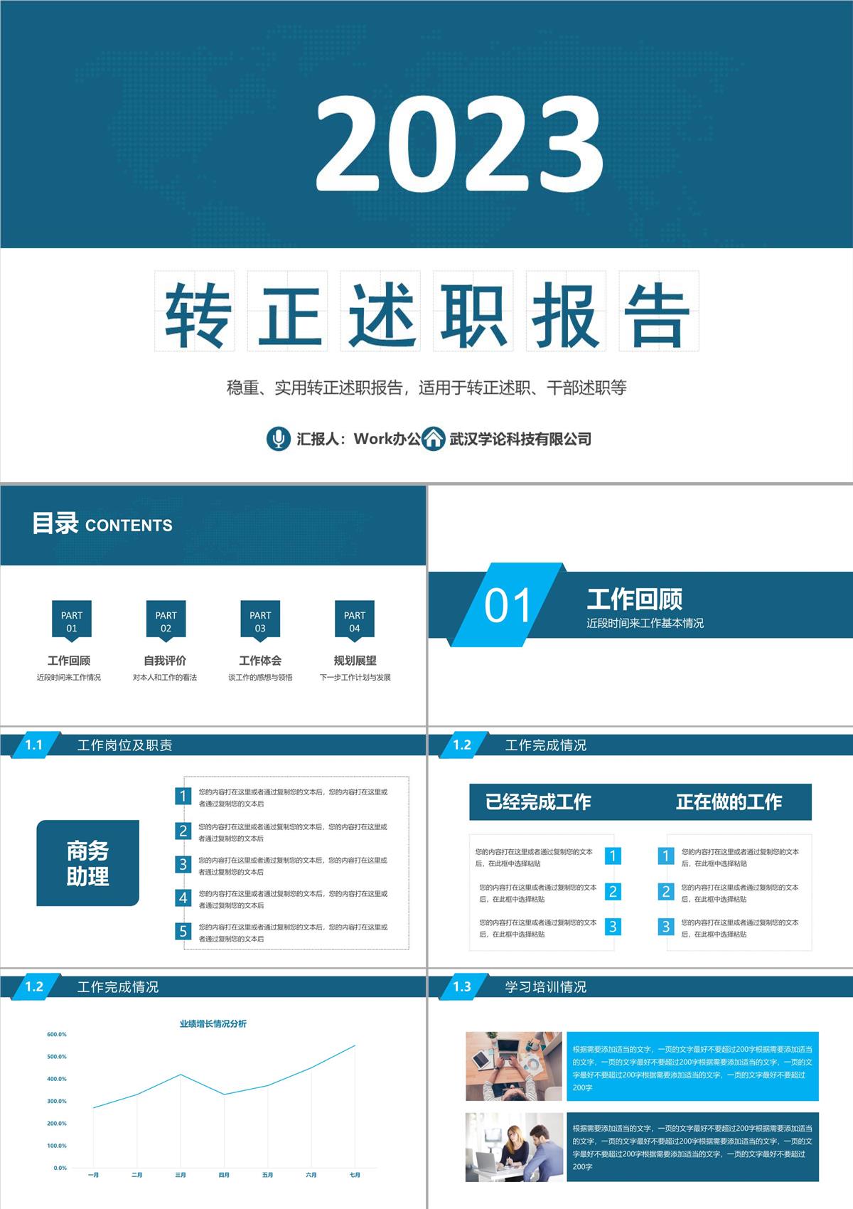 2023轉正述職報告PPT模板