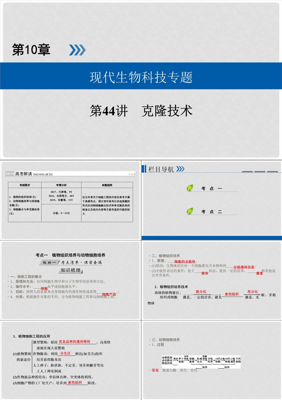 高考生物大一輪復習-第44講-克隆技術優選課件PPT模板