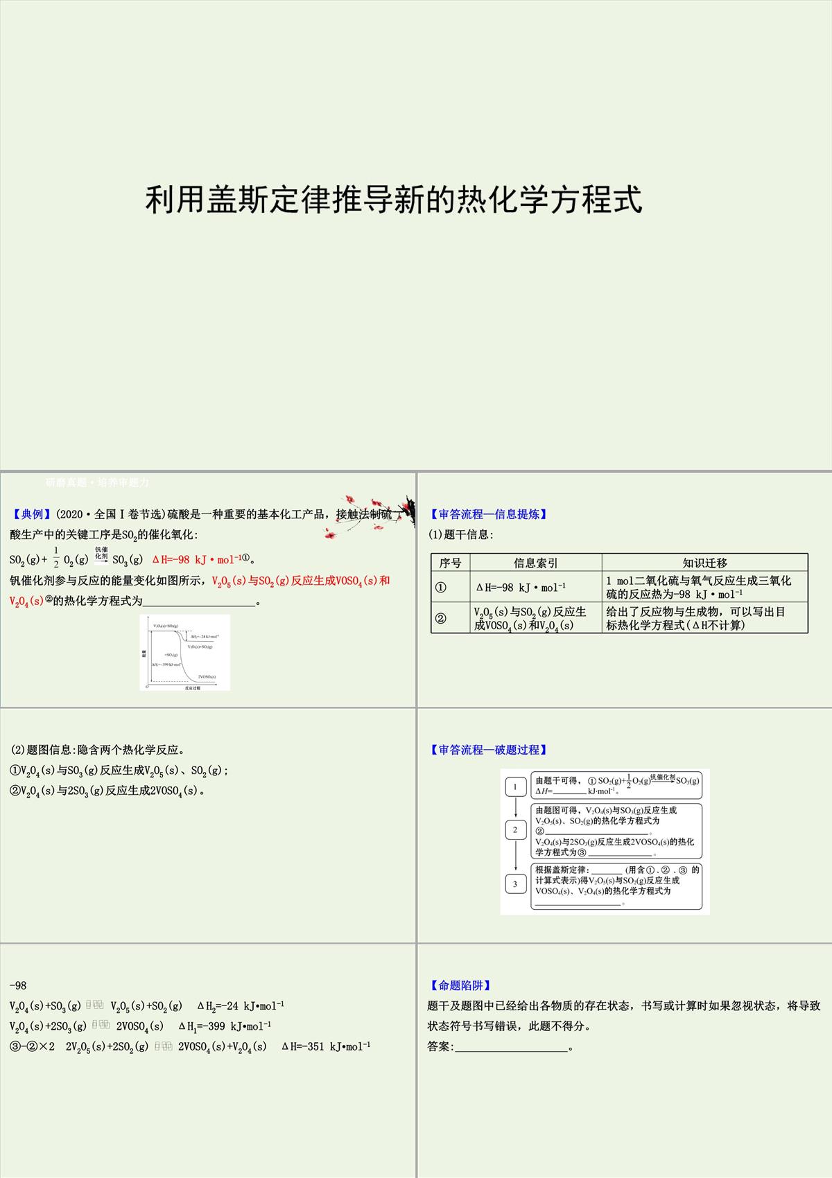 高考化学二轮复习：利用盖斯定律推导新的热化学方程式课件PPT模板