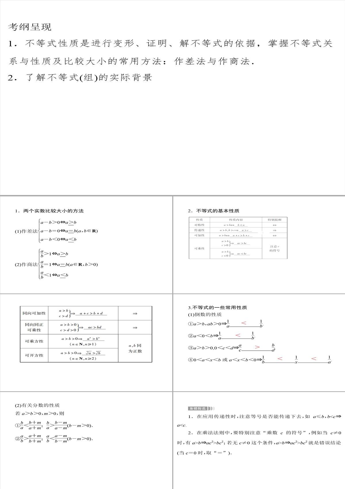 2020届高考数学一轮复习第7章不等式第30节不等关系与不等式课件文PPT模板