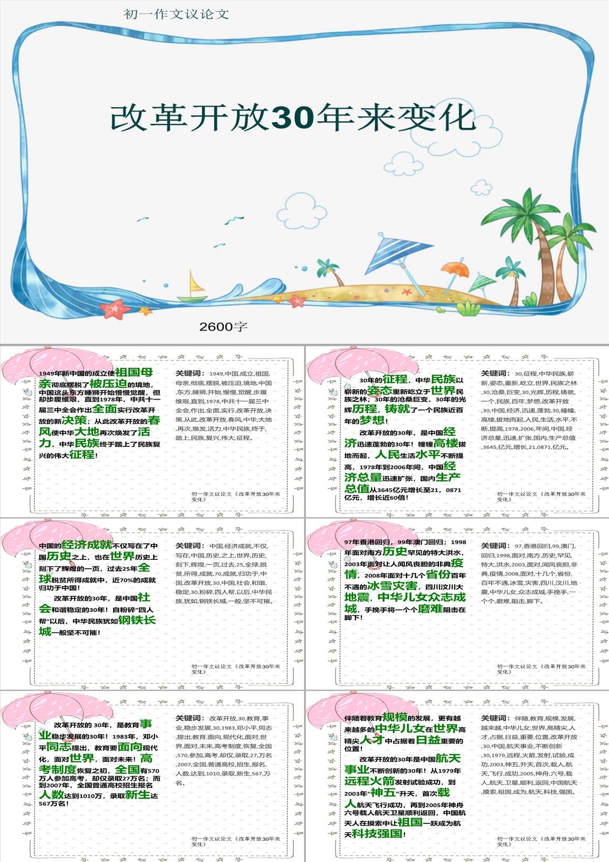 初一作文議論文《改革開放30年來變化》2600字(共27頁PPT)PPT模板