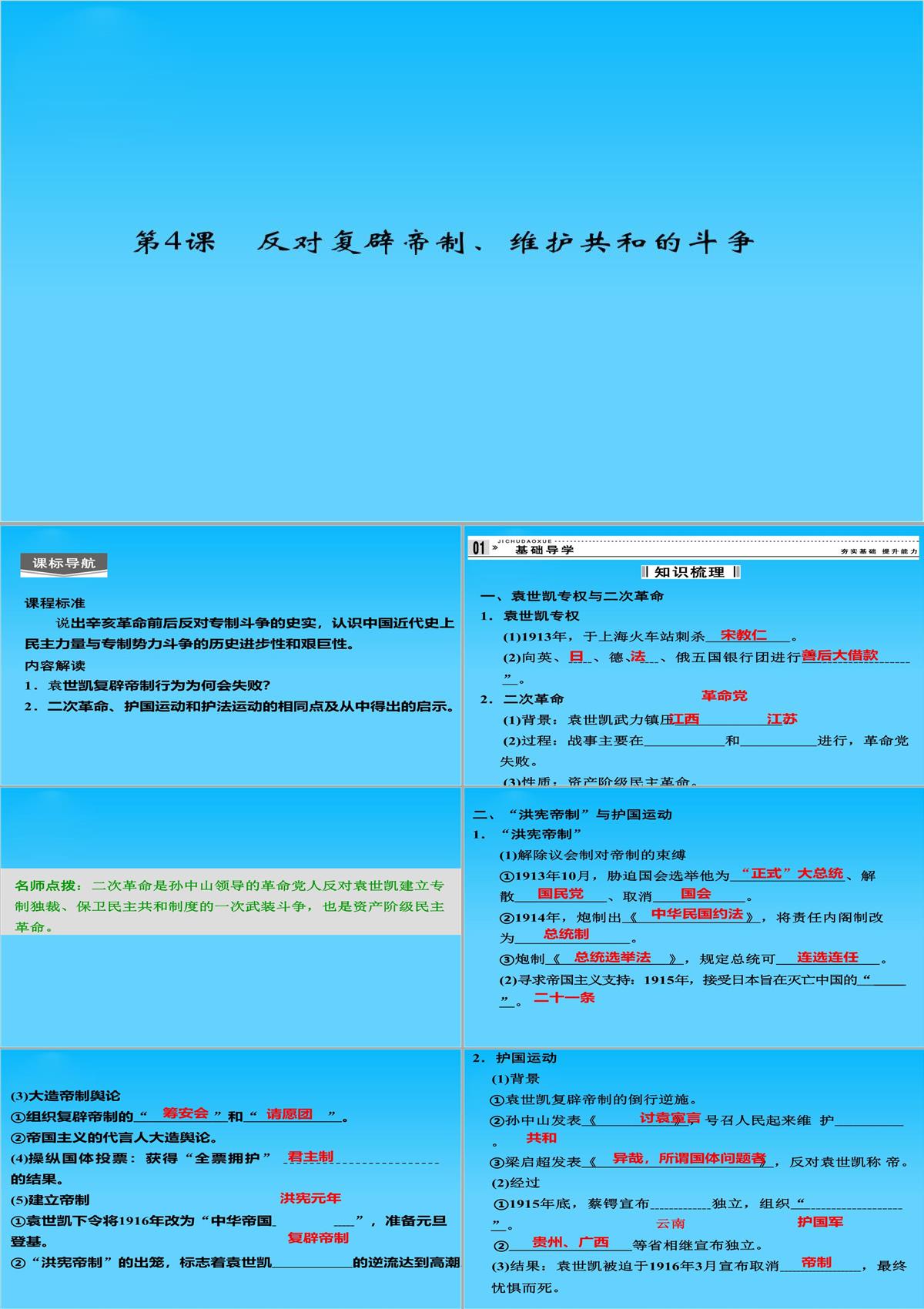 (人教新課標)選修二-2013高二歷史課件-第六單元-第4課《反對復辟帝制、維護共和的斗爭》PPT模板