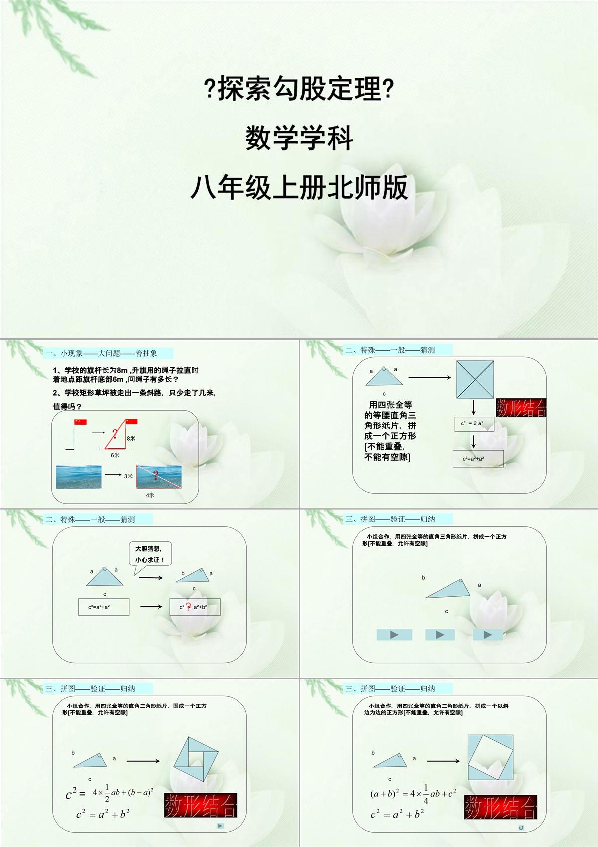 北师大版八年级数学上第一章第一节《探索勾股定理》教学课件共16张PPT模板