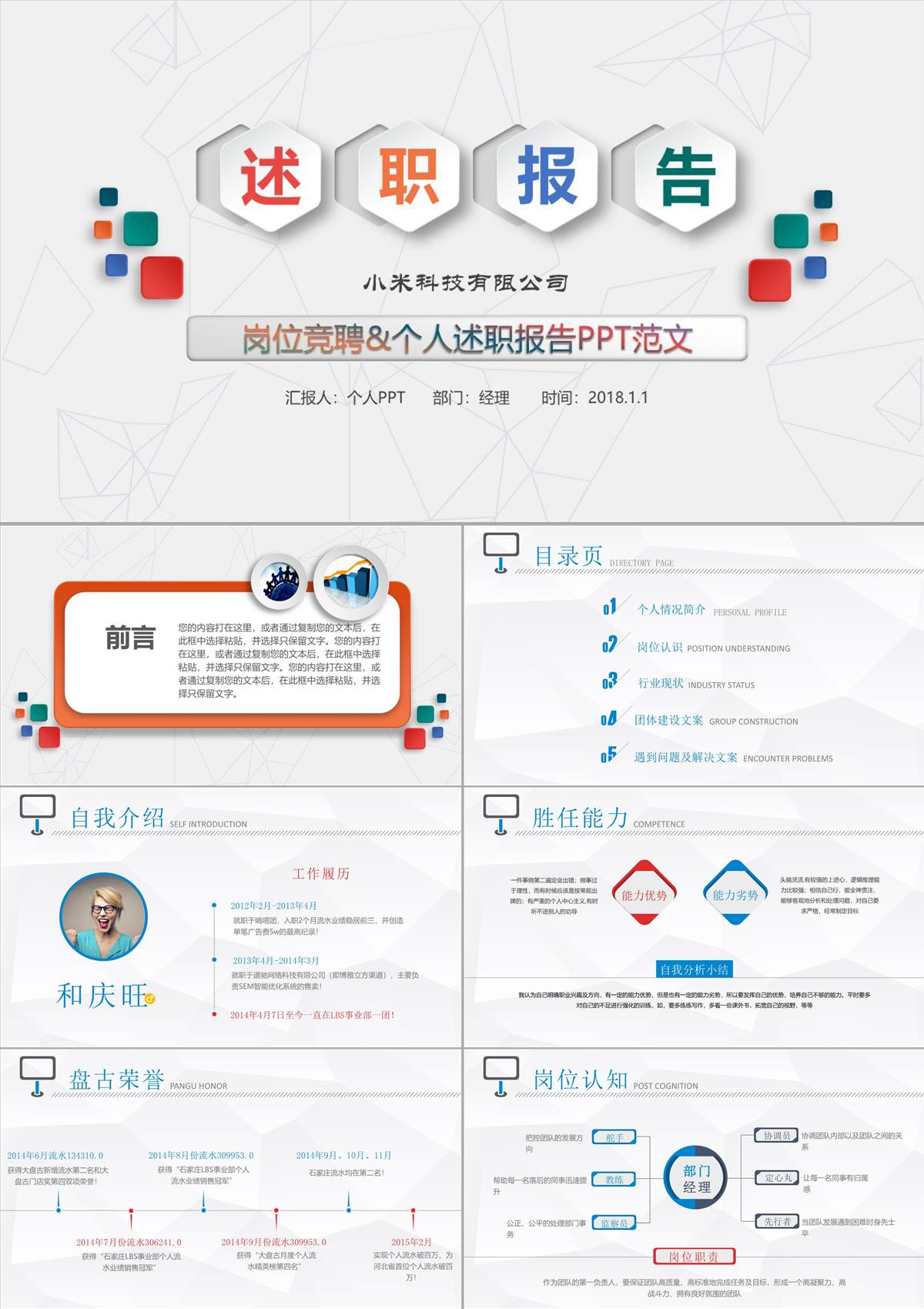 小米科技有限公司岗位竞聘述职报告PPT模板