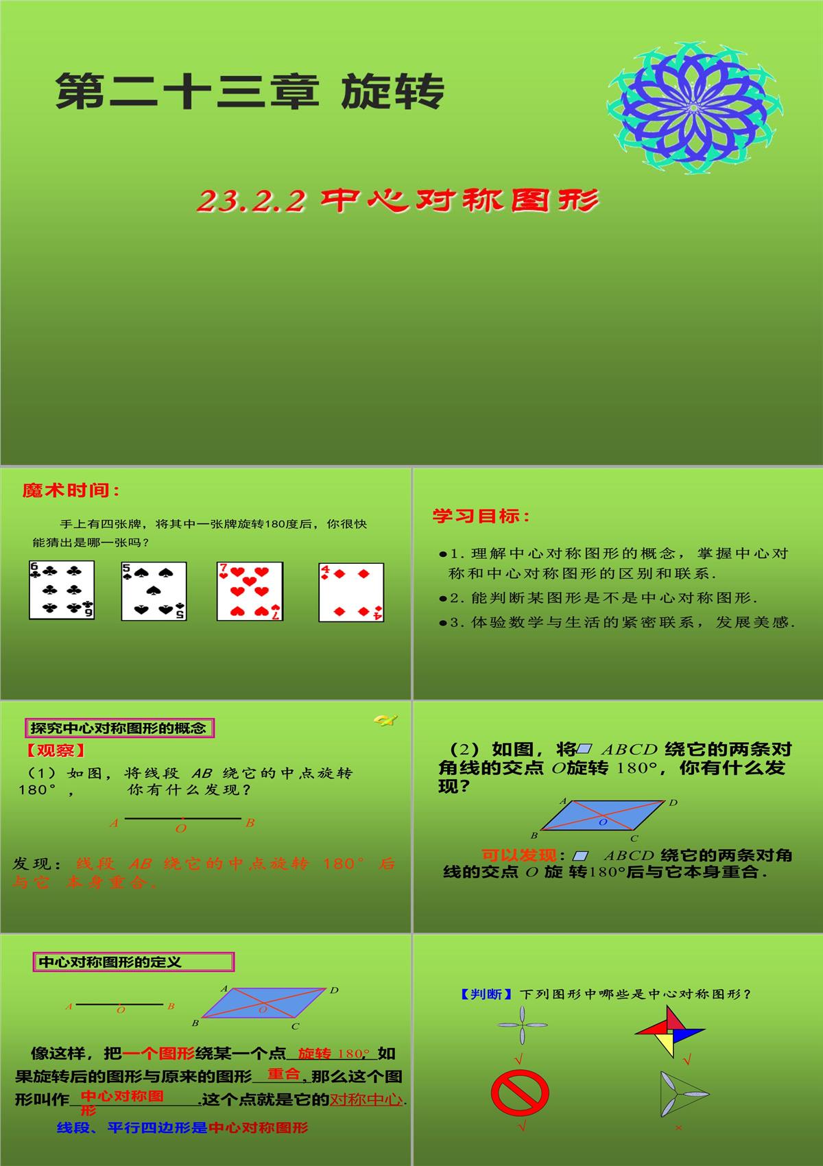 人教版九年级数学上册中心对称图形课件PPT模板