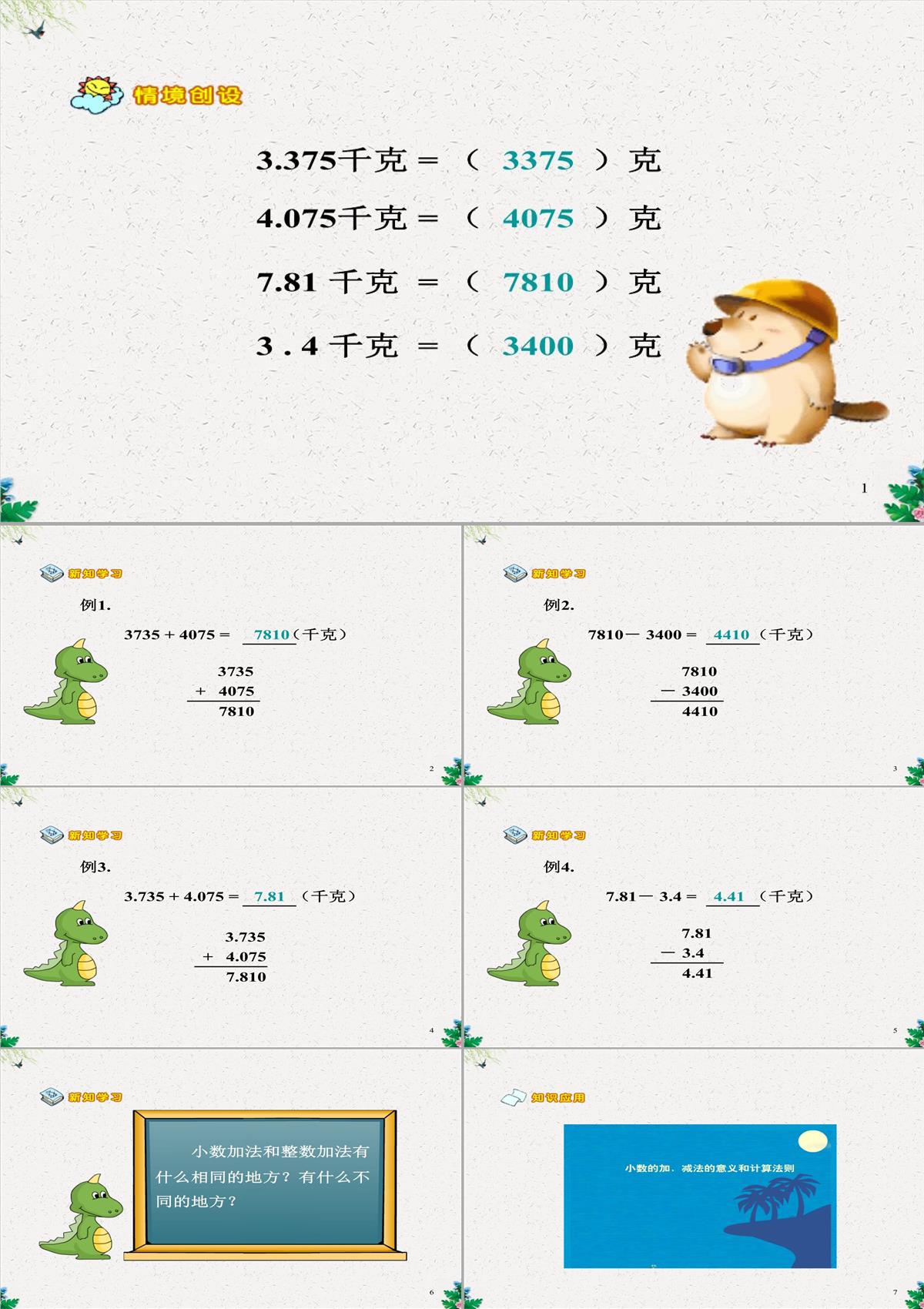 人教版四年级数学下册《小数的加法和减法》PPT课件PPT模板