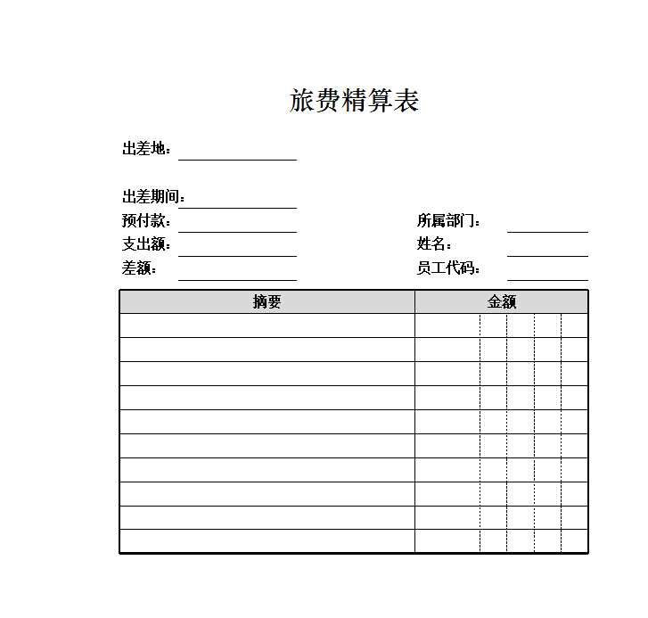 旅费精算表Excel模板
