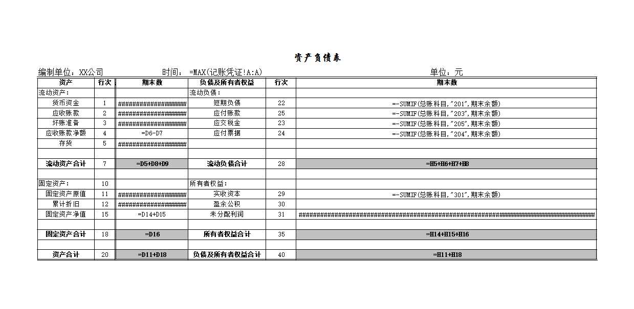 资产负债表Excel模板