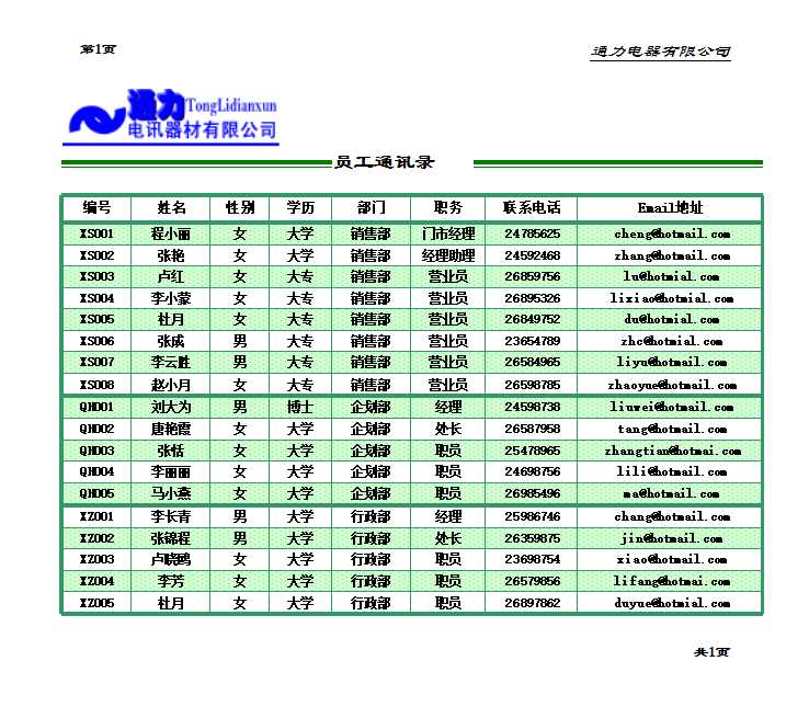 制作員工通訊錄Excel模板