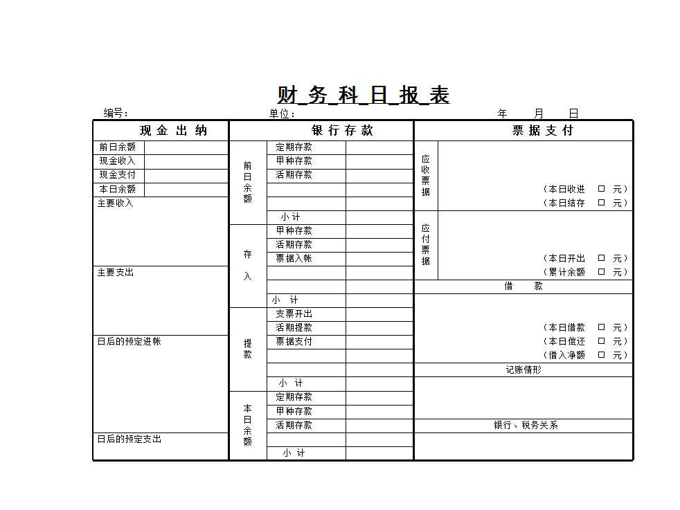 财务科目日报表Excel模板