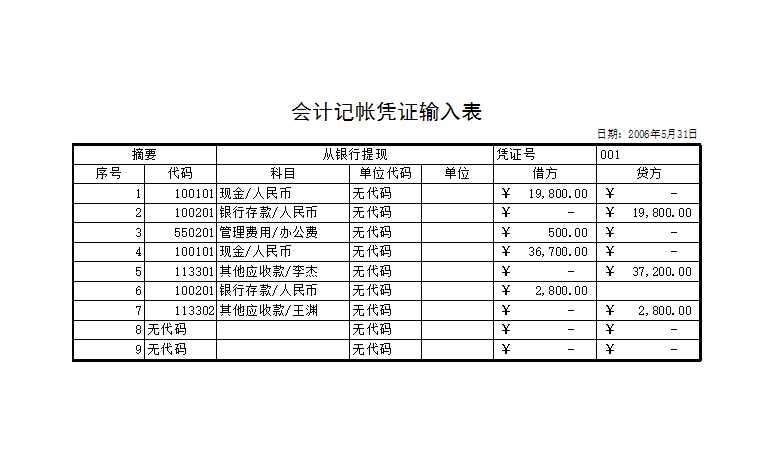 会计报表Excel模板