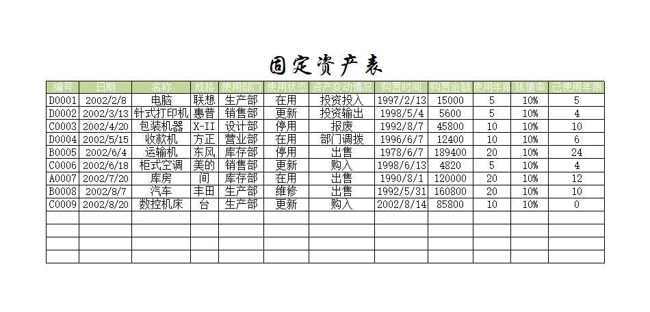 固定资产管理2Excel模板