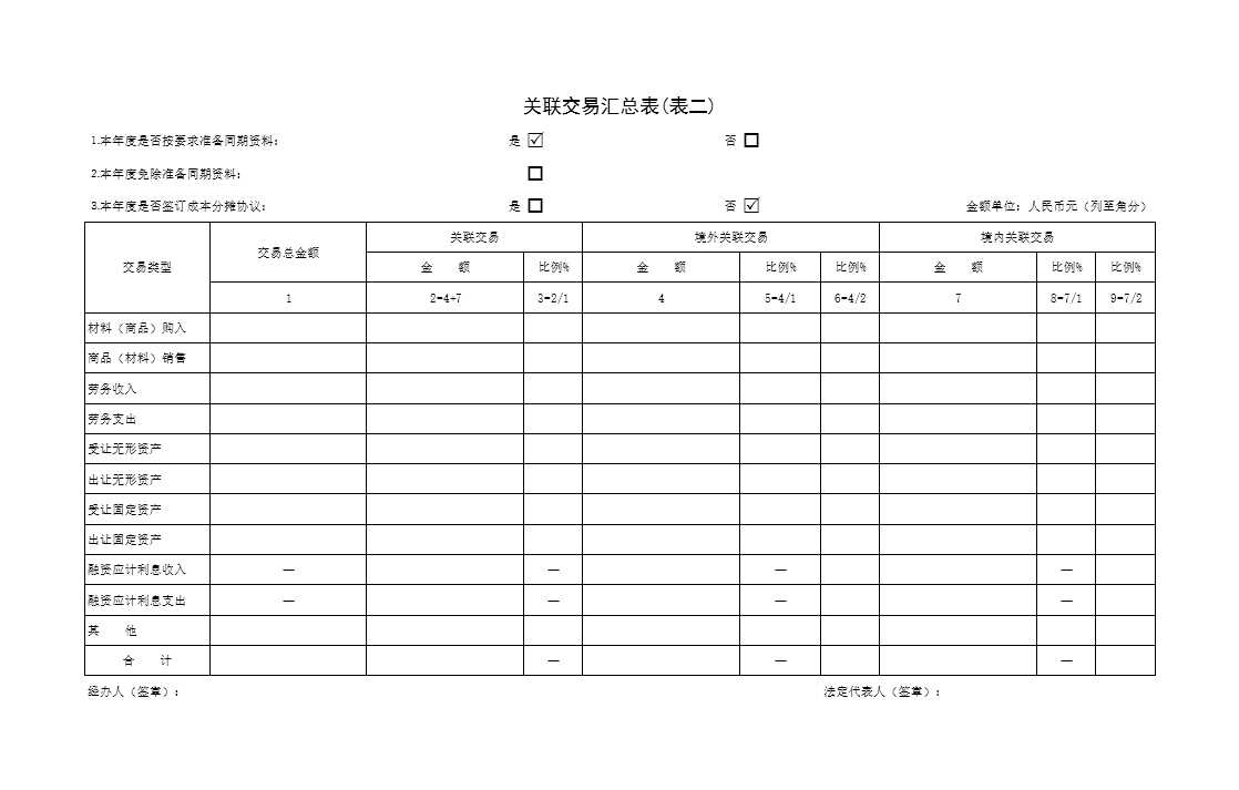 关联交易汇总表Excel模板