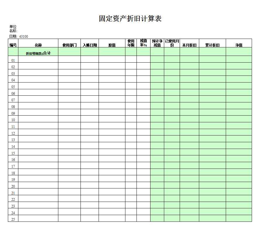 固定资产折旧表Excel模板_05