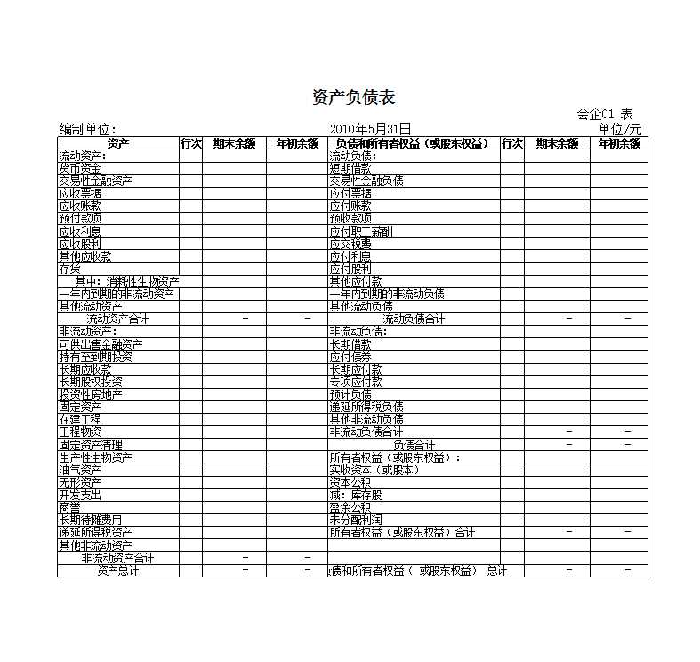 20XX含公式会计报表(会计科目余额表、资产负债表、损益表利润表、权益变动表、现金流量表及报表附表等)Excel模板_03