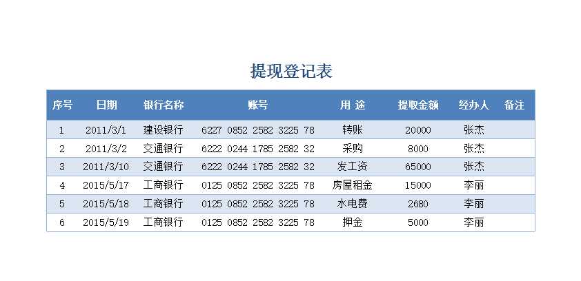 现金登记Excel模板