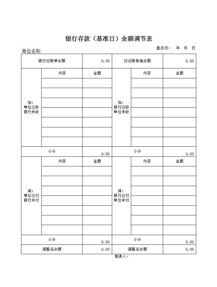 银行存款余额调节表Excel模板