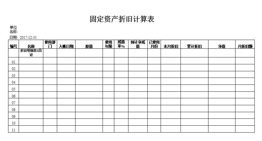 固定资产折旧表Excel模板_02