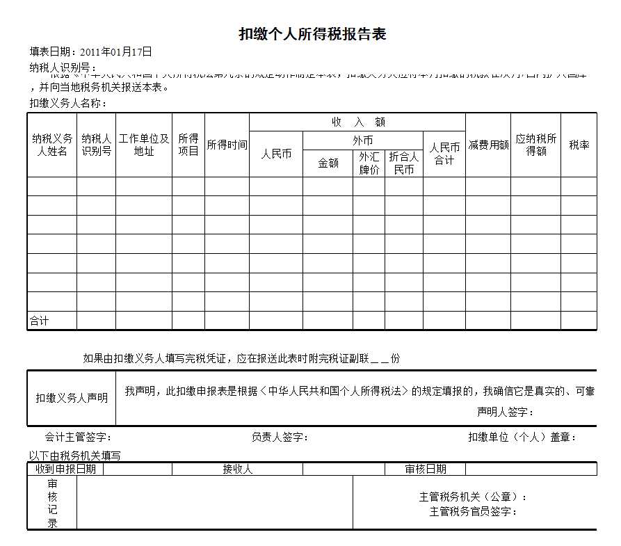 納稅申報報表Excel模板