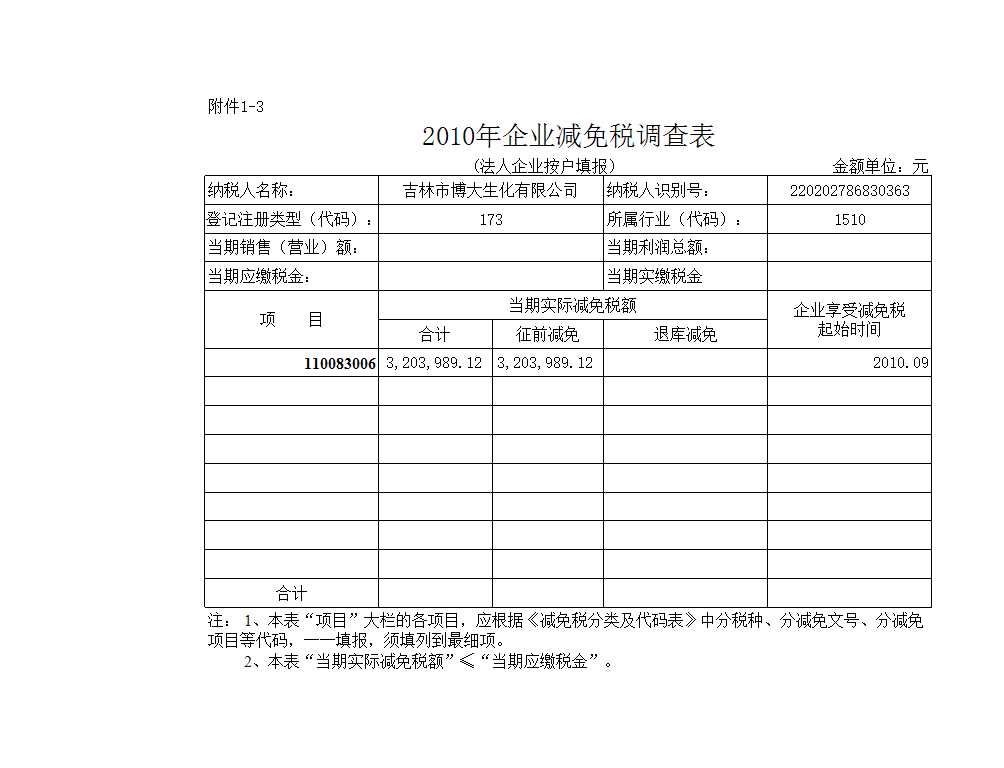 企业减免税调查表Excel模板_03